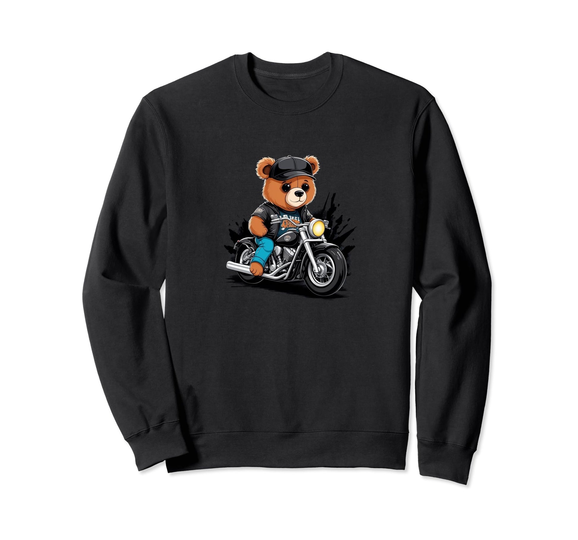 Teddy Bear Riding Motorcycle Sweatshirt - Casual Everyday Wear for Adults - T-Shirt, Sweatshirt, Hoodie