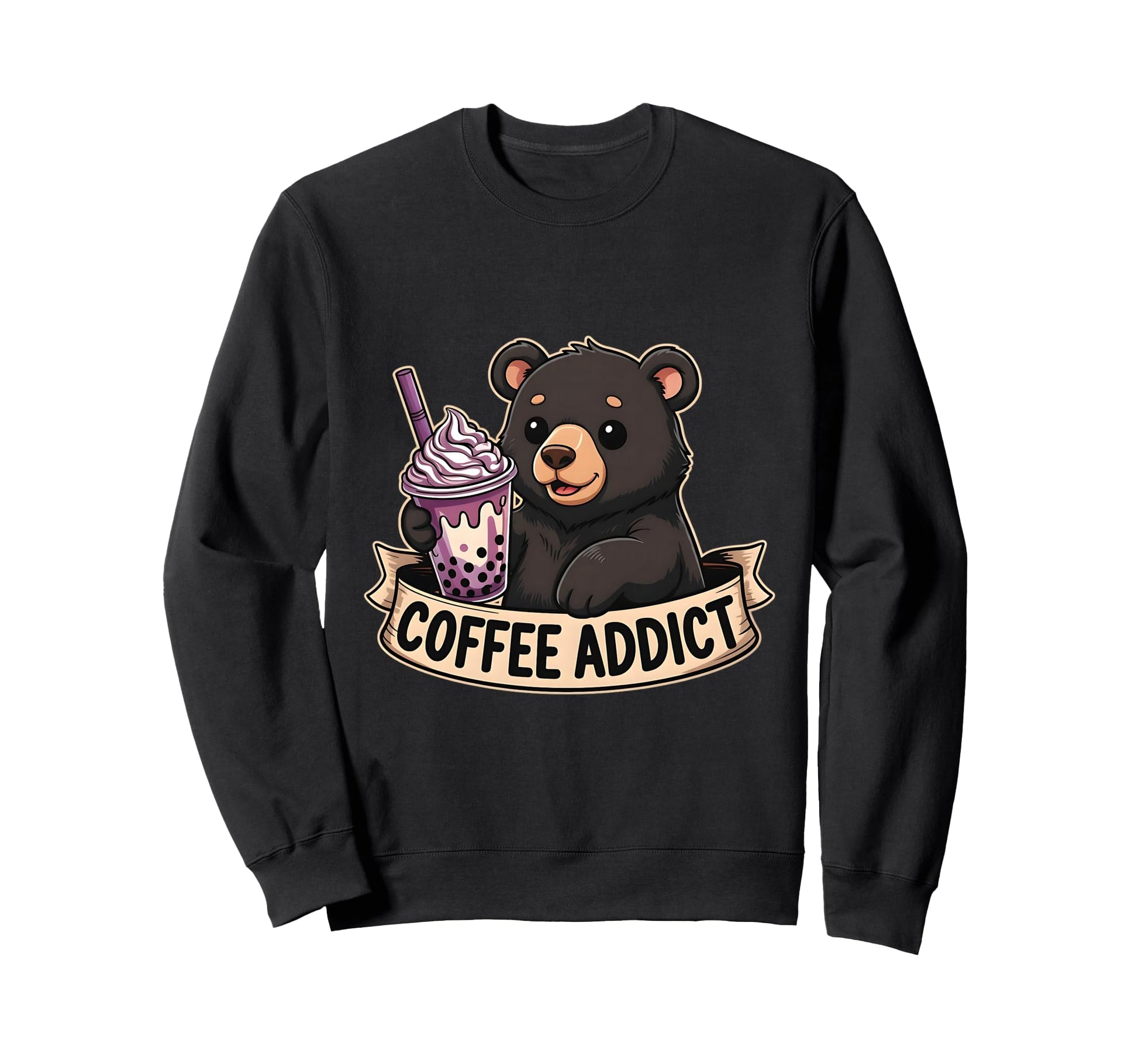 Black Bear Boba Coffee Addict Sweatshirt - Streetwear Style for Adults - T-Shirt, Sweatshirt, Hoodie