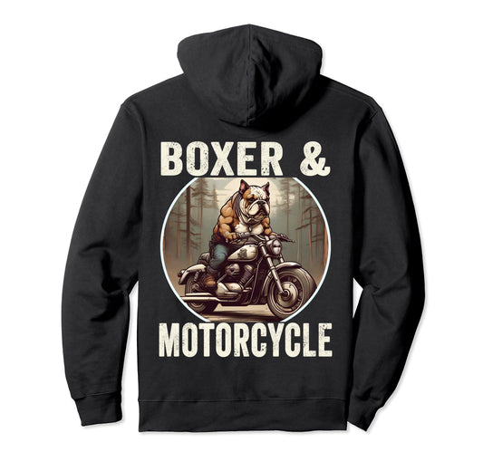 Boxer And Motorcycle Dog Lovers Funny Hoodie - Streetwear Style Men Women - T-Shirt, Sweatshirt, Hoodie