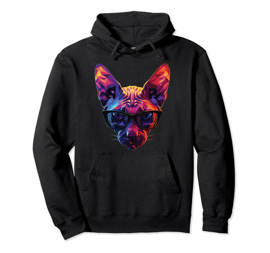 Cat Dad Mom Sunglasses Sphynx Hoodie - Casual Everyday Wear Unisex - T-Shirt, Sweatshirt, Hoodie