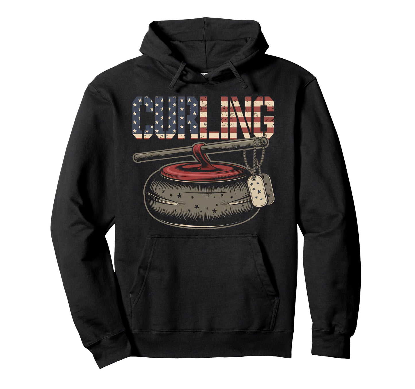 American Flag Curling Curler Sliding Hoodie - Novelty Apparel for Adults - T-Shirt, Sweatshirt, Hoodie
