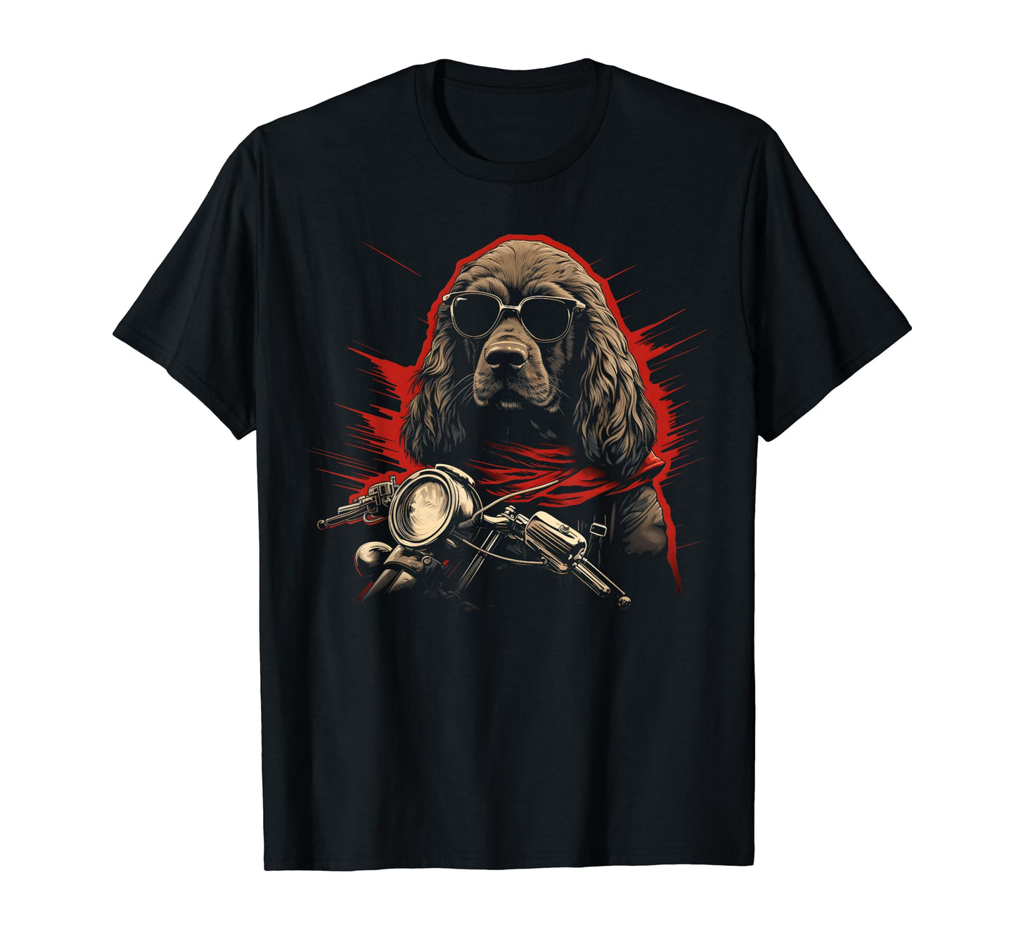 Motorcycle Dad Biker Dog Funny Cocker T-Shirt - Custom Art Print Men Women - T-Shirt, Sweatshirt, Hoodie