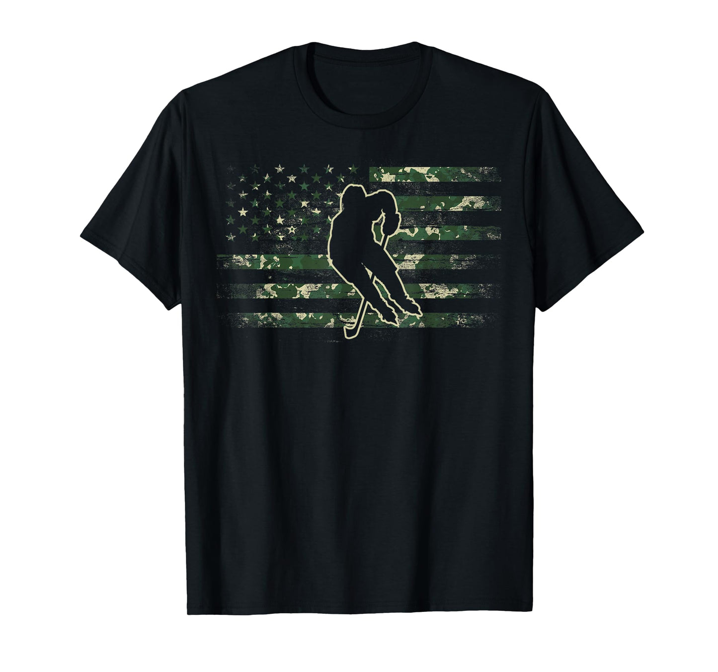 Hockey Player American Flag Usa Camo T-Shirt - Minimalist Print Unisex - T-Shirt, Sweatshirt, Hoodie