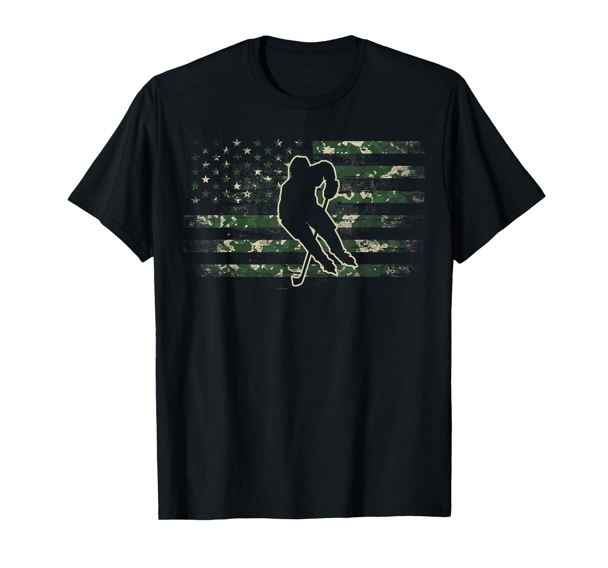 Hockey Player American Flag Usa Camo T-Shirt - Minimalist Print Unisex - T-Shirt, Sweatshirt, Hoodie