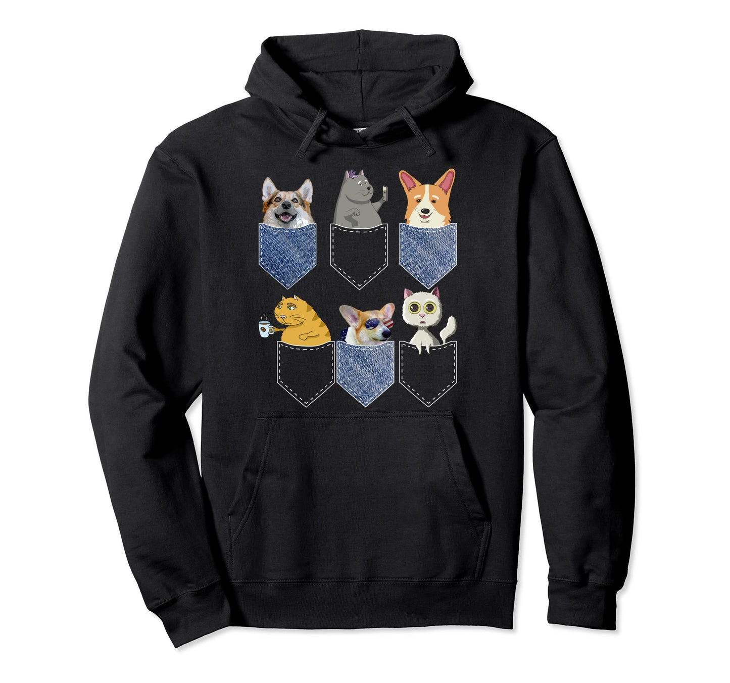 Cats Corgis Pockets Funny Pop Art Cat Hoodie - Streetwear Style Unisex - T-Shirt, Sweatshirt, Hoodie