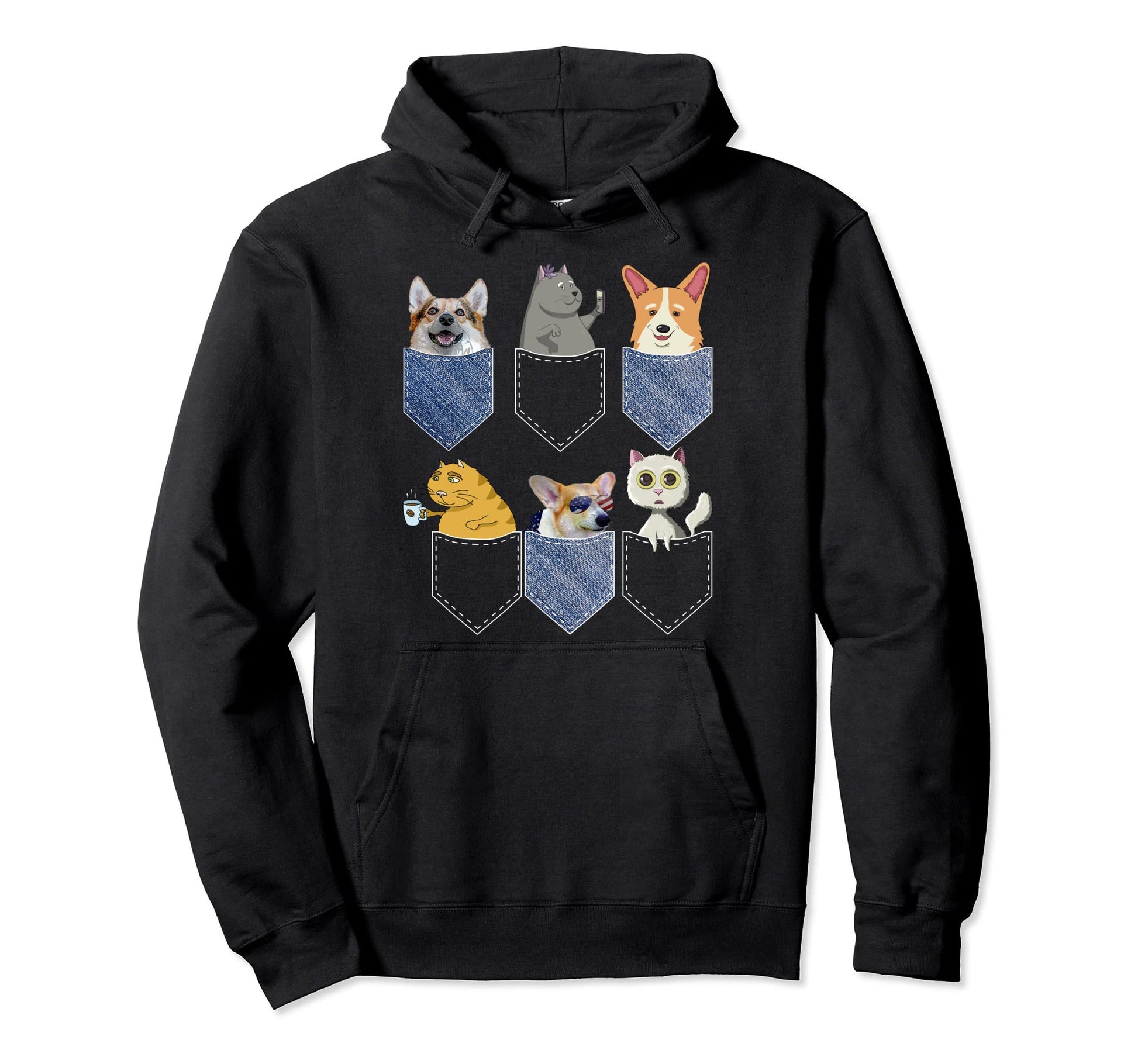 Cats Corgis Pockets Funny Pop Art Cat Hoodie - Streetwear Style Unisex - T-Shirt, Sweatshirt, Hoodie