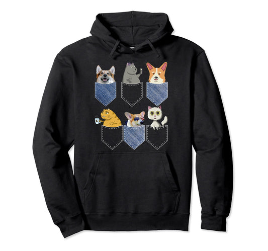 Cats Corgis Pockets Funny Pop Art Cat Hoodie - Streetwear Style Unisex - T-Shirt, Sweatshirt, Hoodie