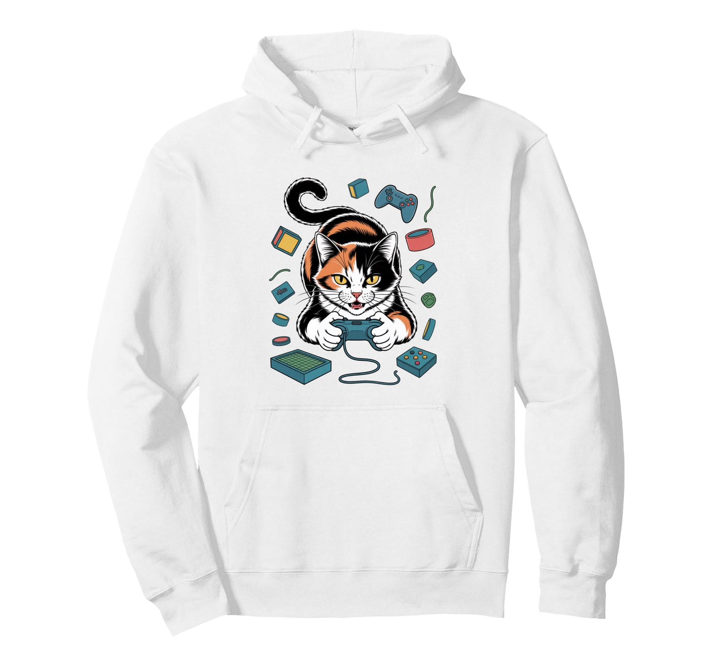 Pop Art Video Game Calico Cat Gaming Hoodie - Custom Art Print Men Women - T-Shirt, Sweatshirt, Hoodie