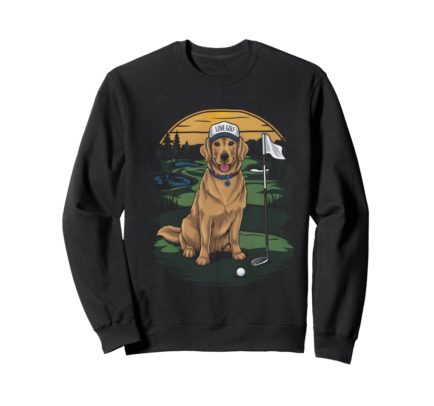 Golfer Golden Retriever Dog Dad Golf Sweatshirt - Graphic Print for Adults - T-Shirt, Sweatshirt, Hoodie