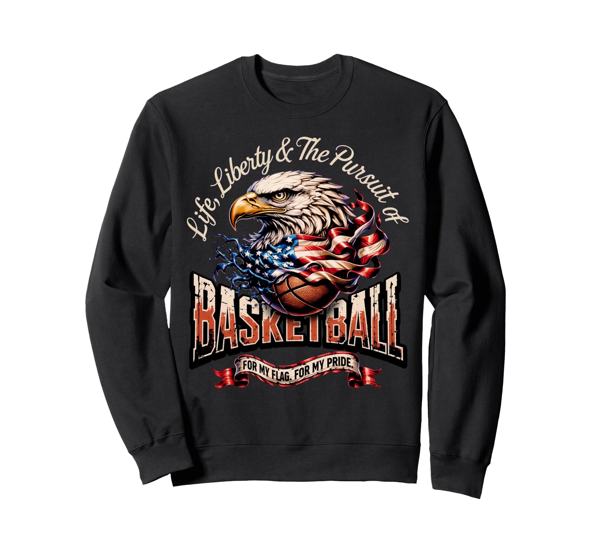 Basketball American Flag Basketball Sweatshirt - Trendy Graphic for Adults - T-Shirt, Sweatshirt, Hoodie