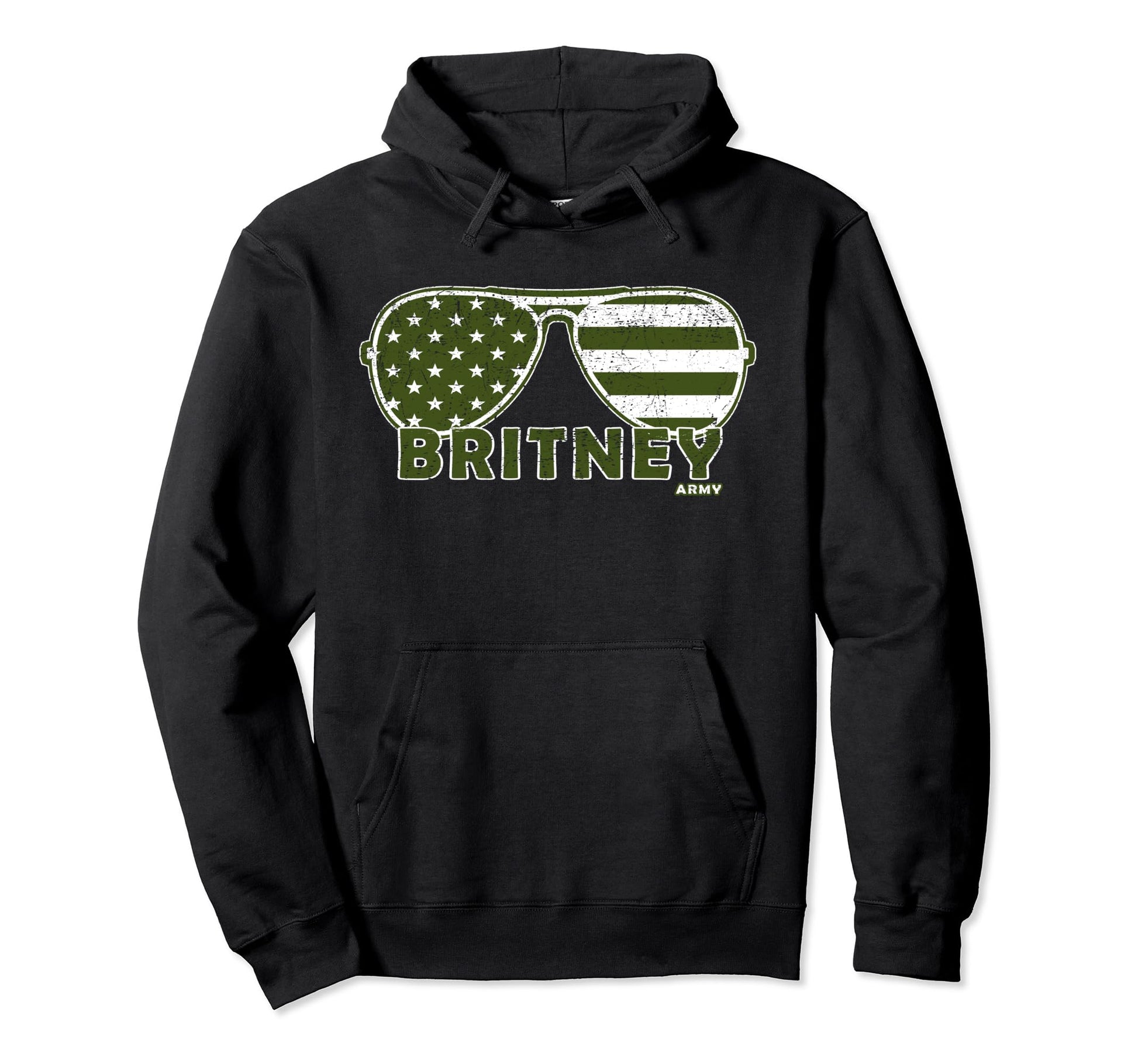 Britney Army Green Us Flag Sunglasses Hoodie - Streetwear Style for Adults - T-Shirt, Sweatshirt, Hoodie