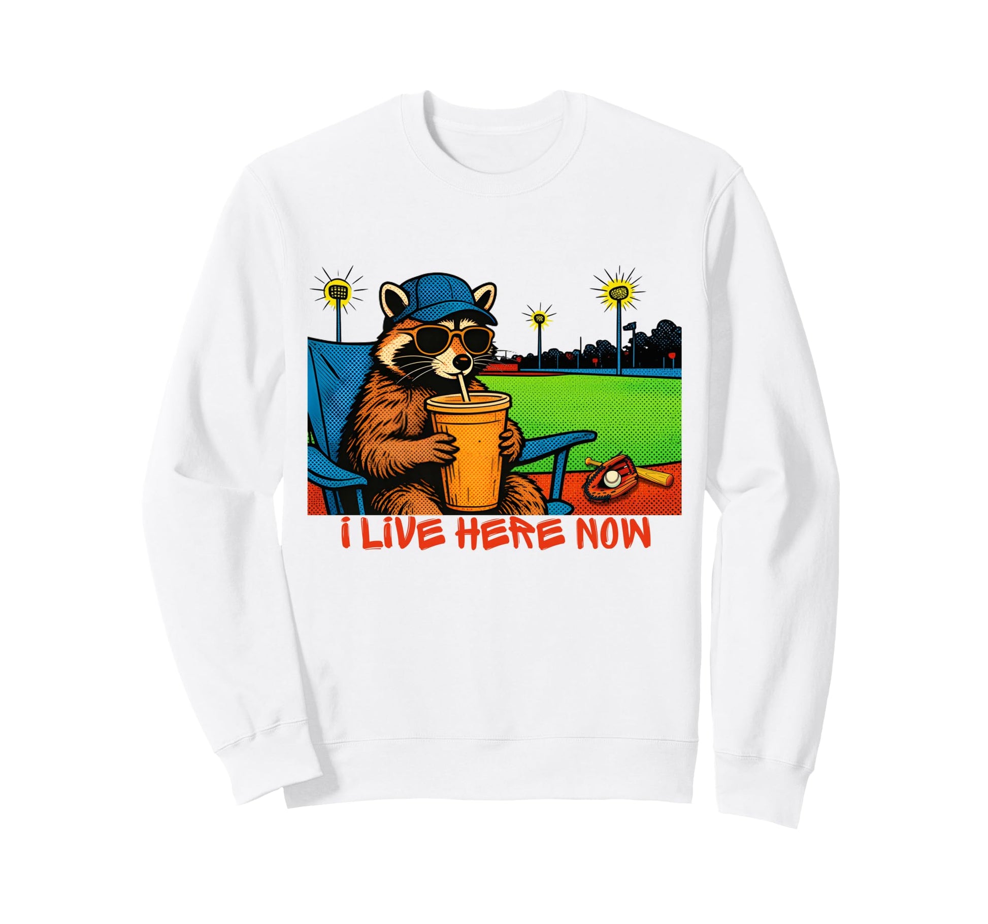 Funny Raccoon Ballfield Baseball Sweatshirt - Minimalist Print for Adults - T-Shirt, Sweatshirt, Hoodie