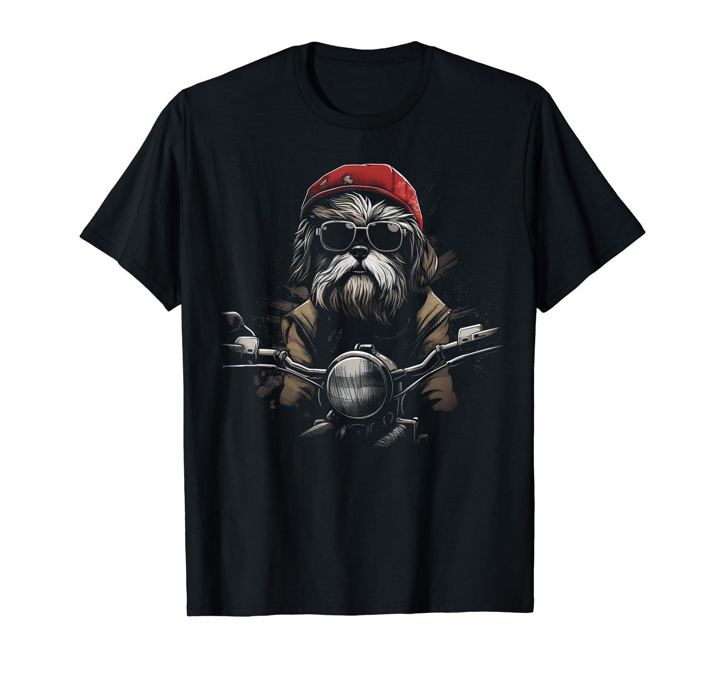 Motorcycle Dad Biker Dog Funny Shih T-Shirt - Custom Art Print Men Women - T-Shirt, Sweatshirt, Hoodie