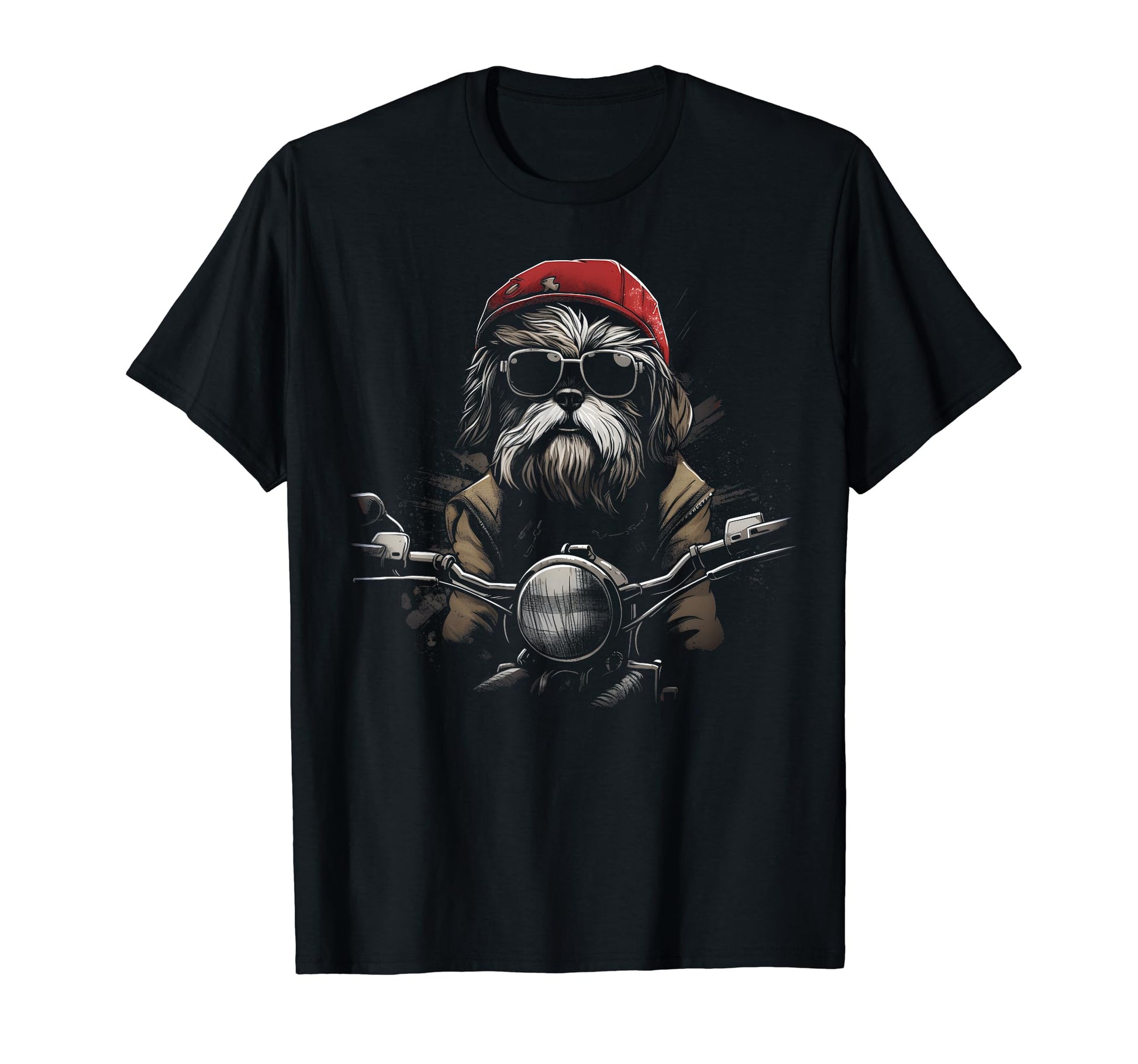 Motorcycle Dad Biker Dog Funny Shih T-Shirt - Custom Art Print Men Women - T-Shirt, Sweatshirt, Hoodie