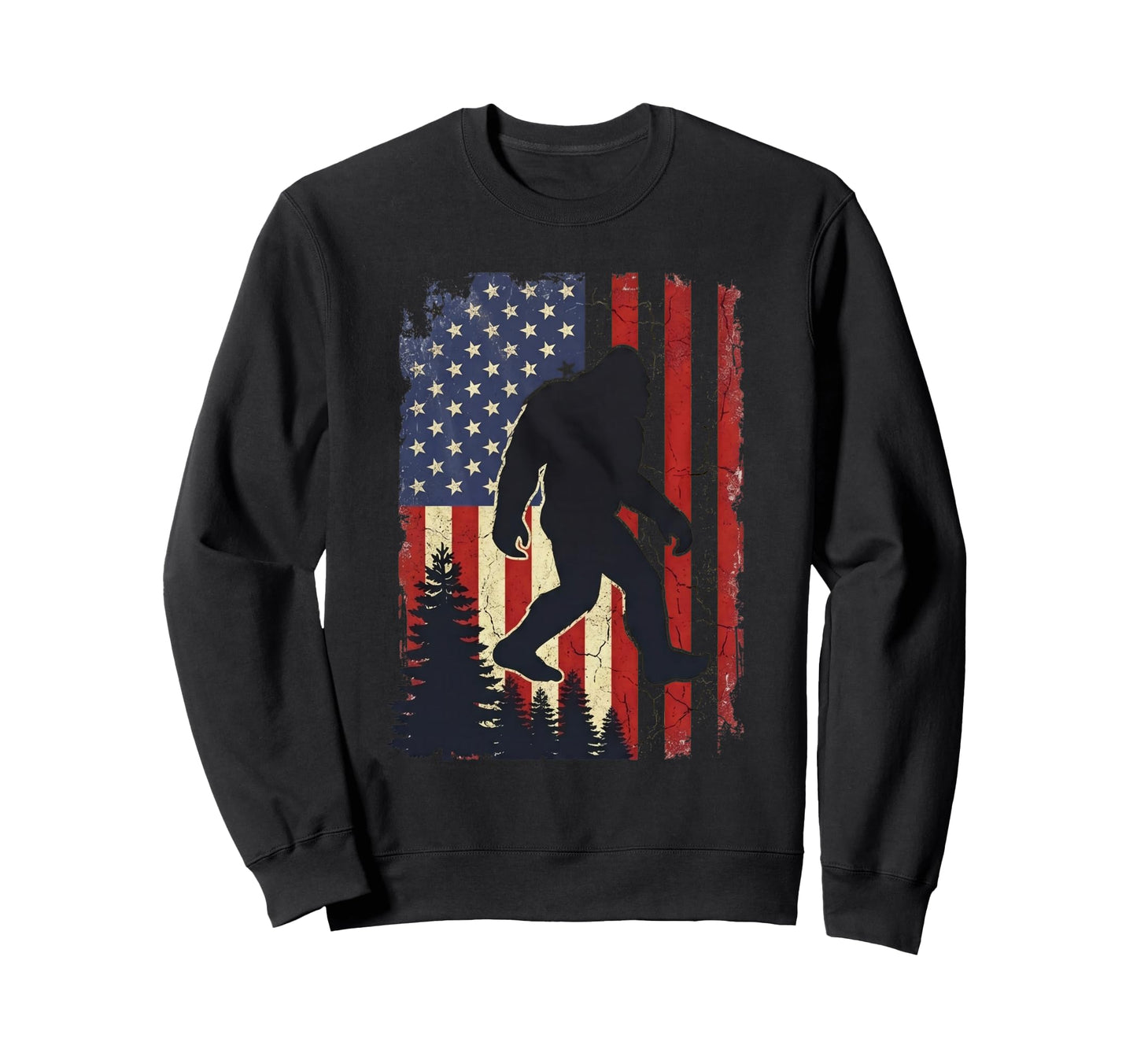 Bigfoot Sasquatch Usa Flag Sweatshirt - Fun Novelty Design Men Women - T-Shirt, Sweatshirt, Hoodie