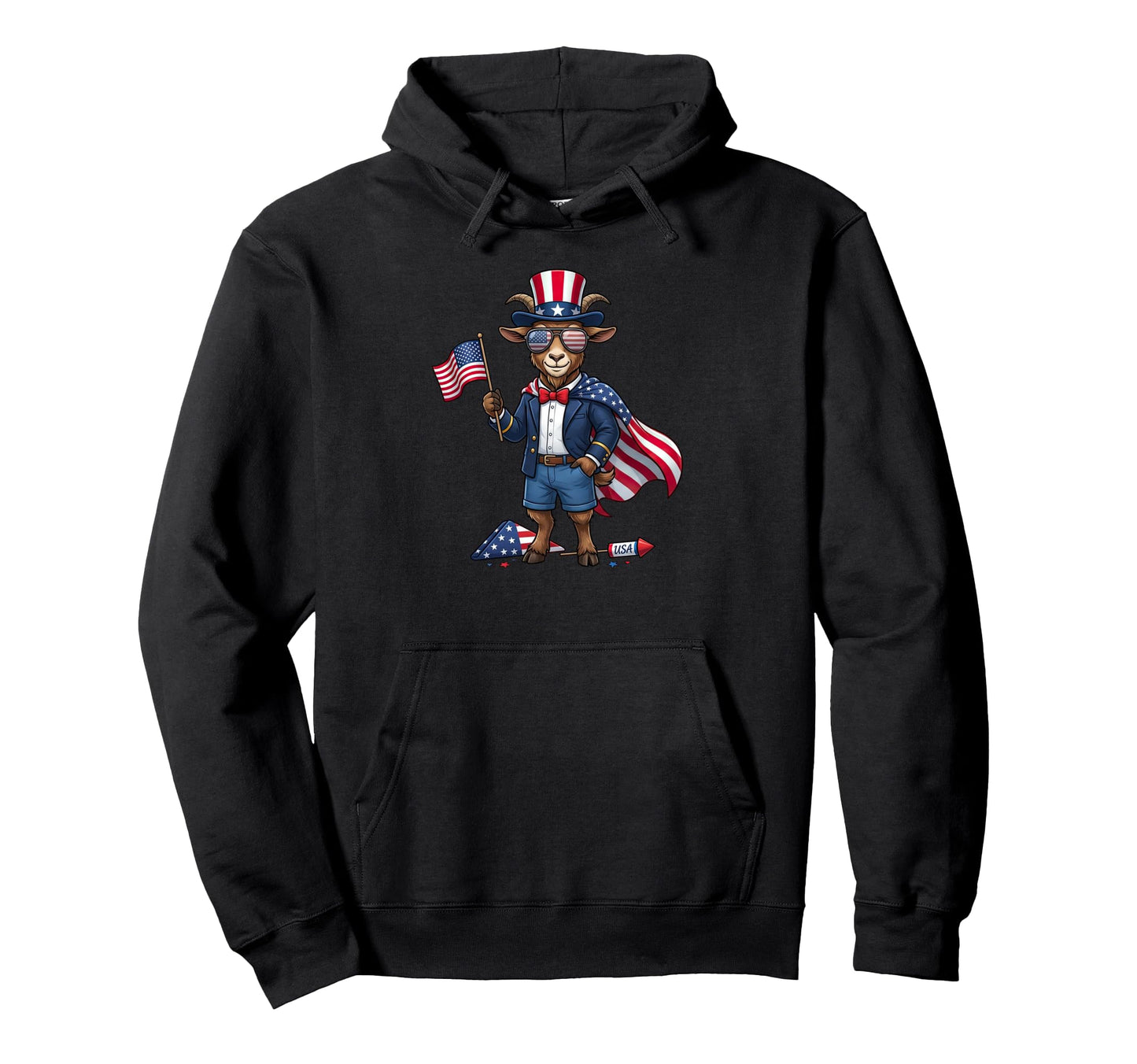 Funny Goat American Usa Flag Memorial Hoodie - Novelty Apparel for Adults - T-Shirt, Sweatshirt, Hoodie
