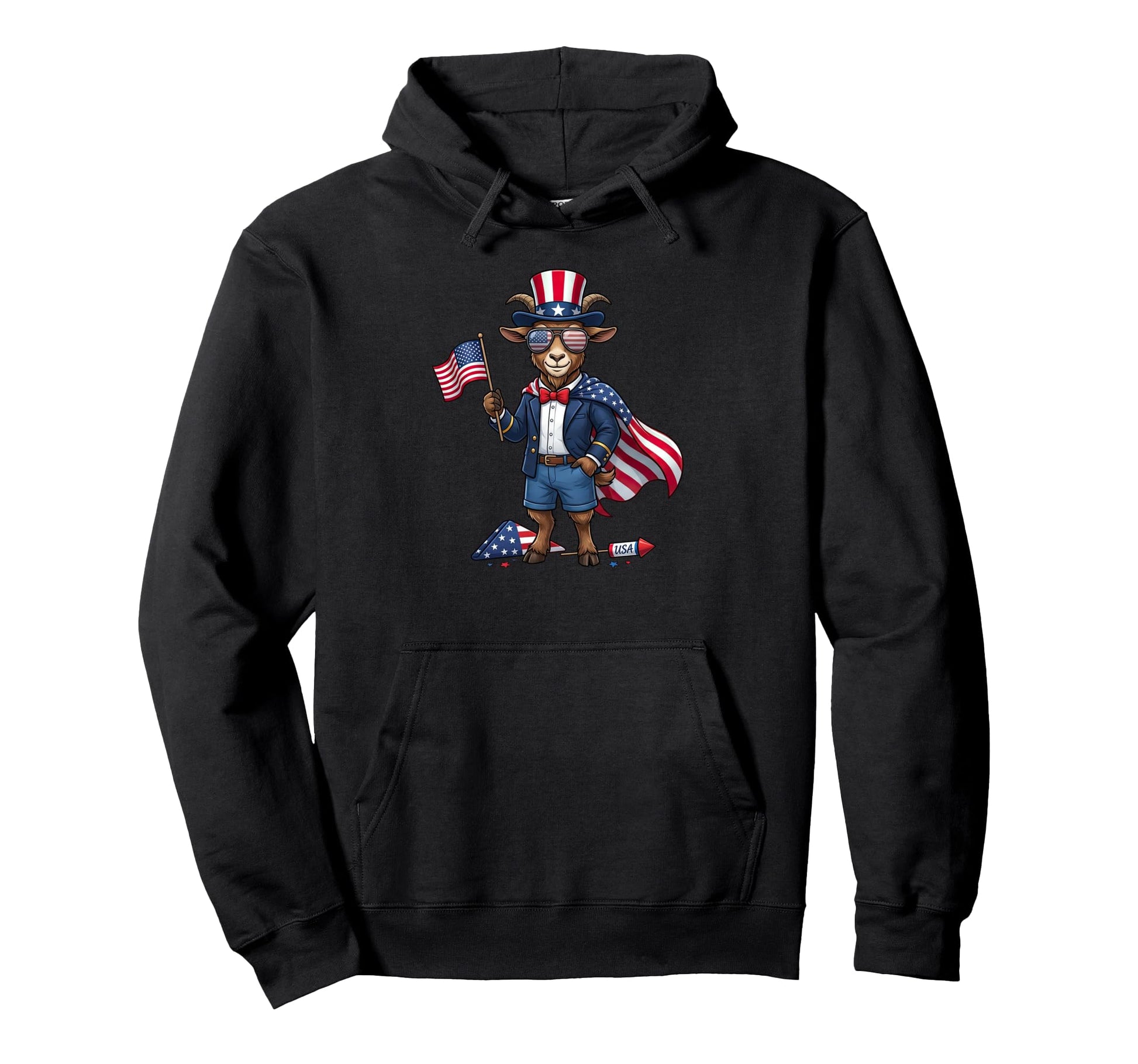 Funny Goat American Usa Flag Memorial Hoodie - Novelty Apparel for Adults - T-Shirt, Sweatshirt, Hoodie