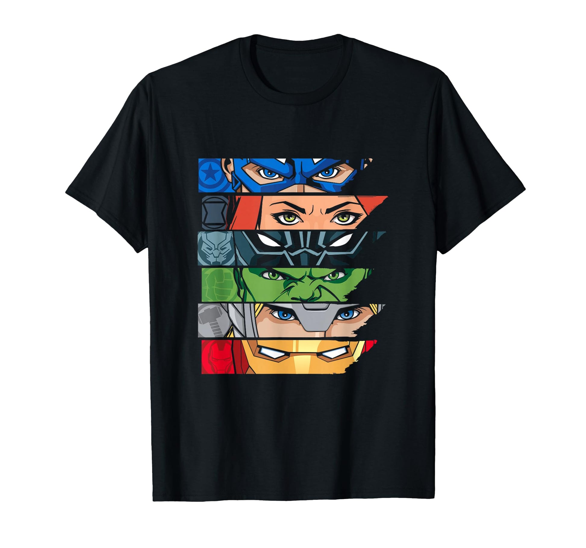 Marvel Avengers Super Hero Eyes Black T-Shirt - Custom Art Print for Adults - T-Shirt, Sweatshirt, Hoodie
