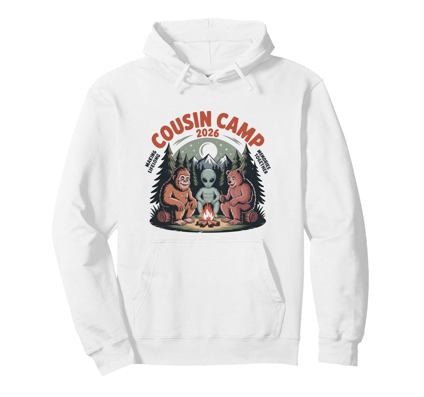 Crazy Cousin Camp 2026 Alien Bigfoot Hoodie - Trendy Graphic Men Women - T-Shirt, Sweatshirt, Hoodie