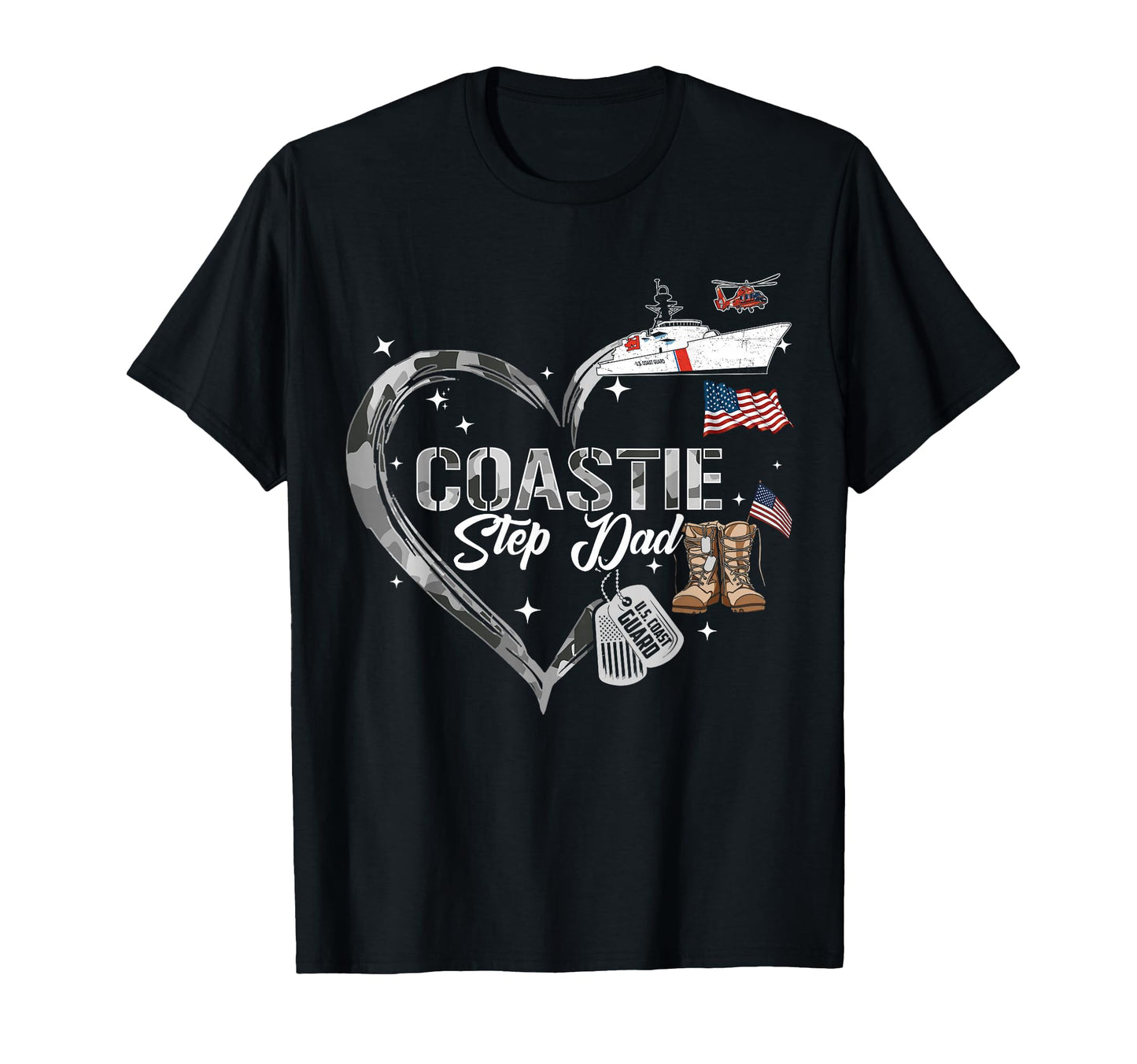 Proud Coastie Step Dad Heart Coast T-Shirt - Trendy Graphic Men Women - T-Shirt, Sweatshirt, Hoodie