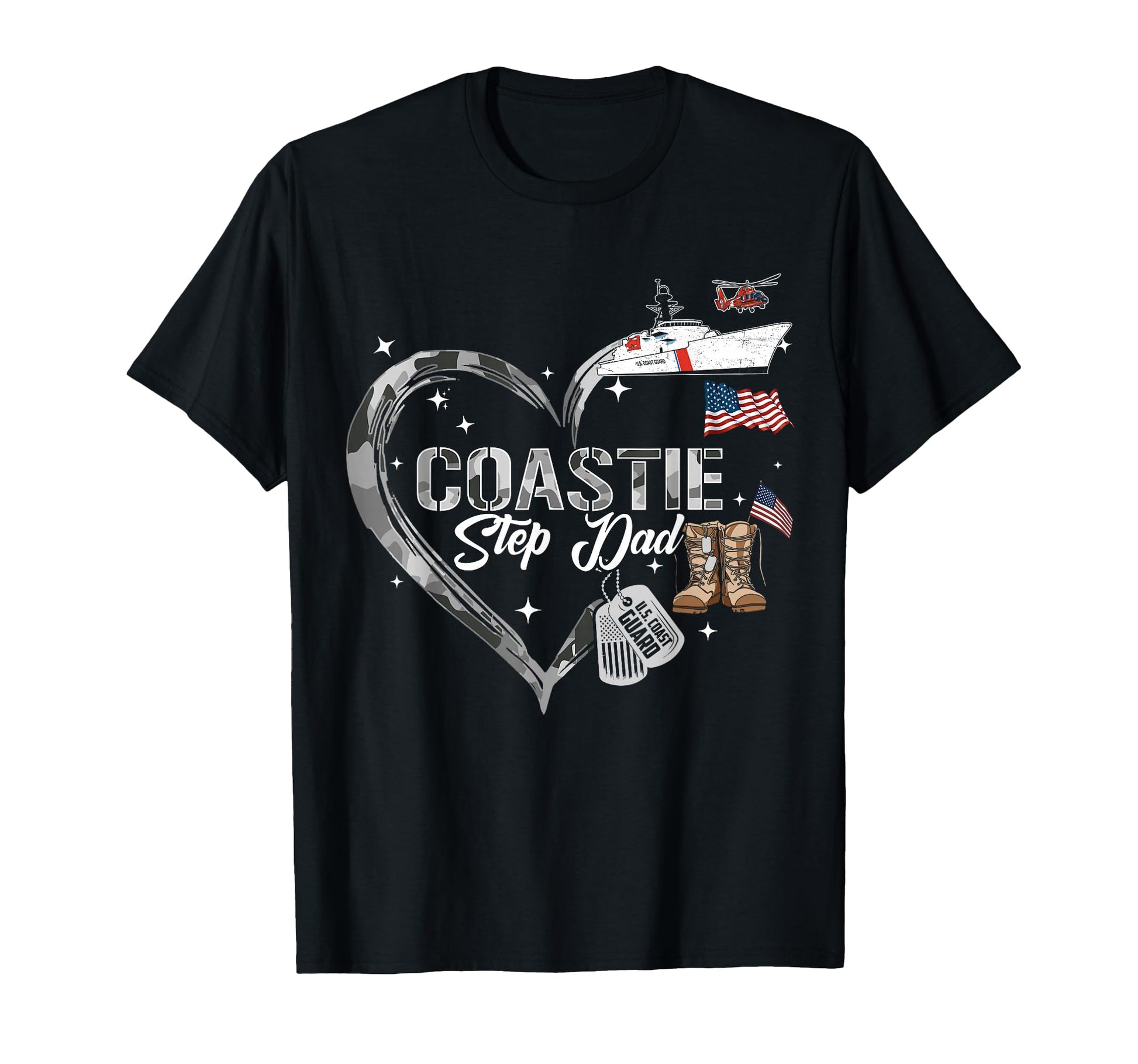 Proud Coastie Step Dad Heart Coast T-Shirt - Trendy Graphic Men Women - T-Shirt, Sweatshirt, Hoodie