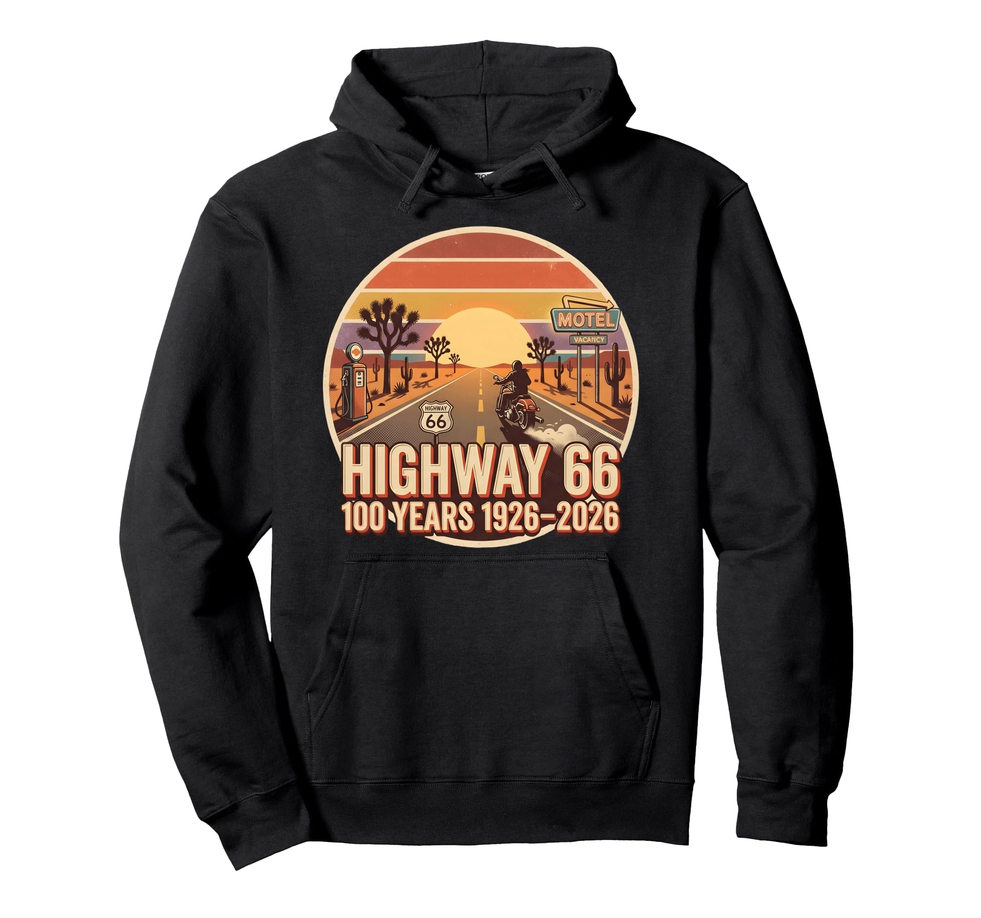 Highway 66 100 Years 1926 2026 Biker Hoodie - Custom Art Print for Adults - T-Shirt, Sweatshirt, Hoodie