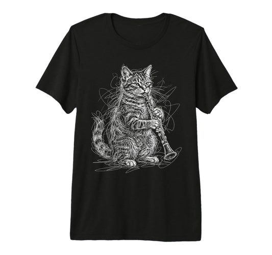 Cat Playing Clarinet Music Funny T-Shirt - Streetwear Style for Adults - T-Shirt, Sweatshirt, Hoodie