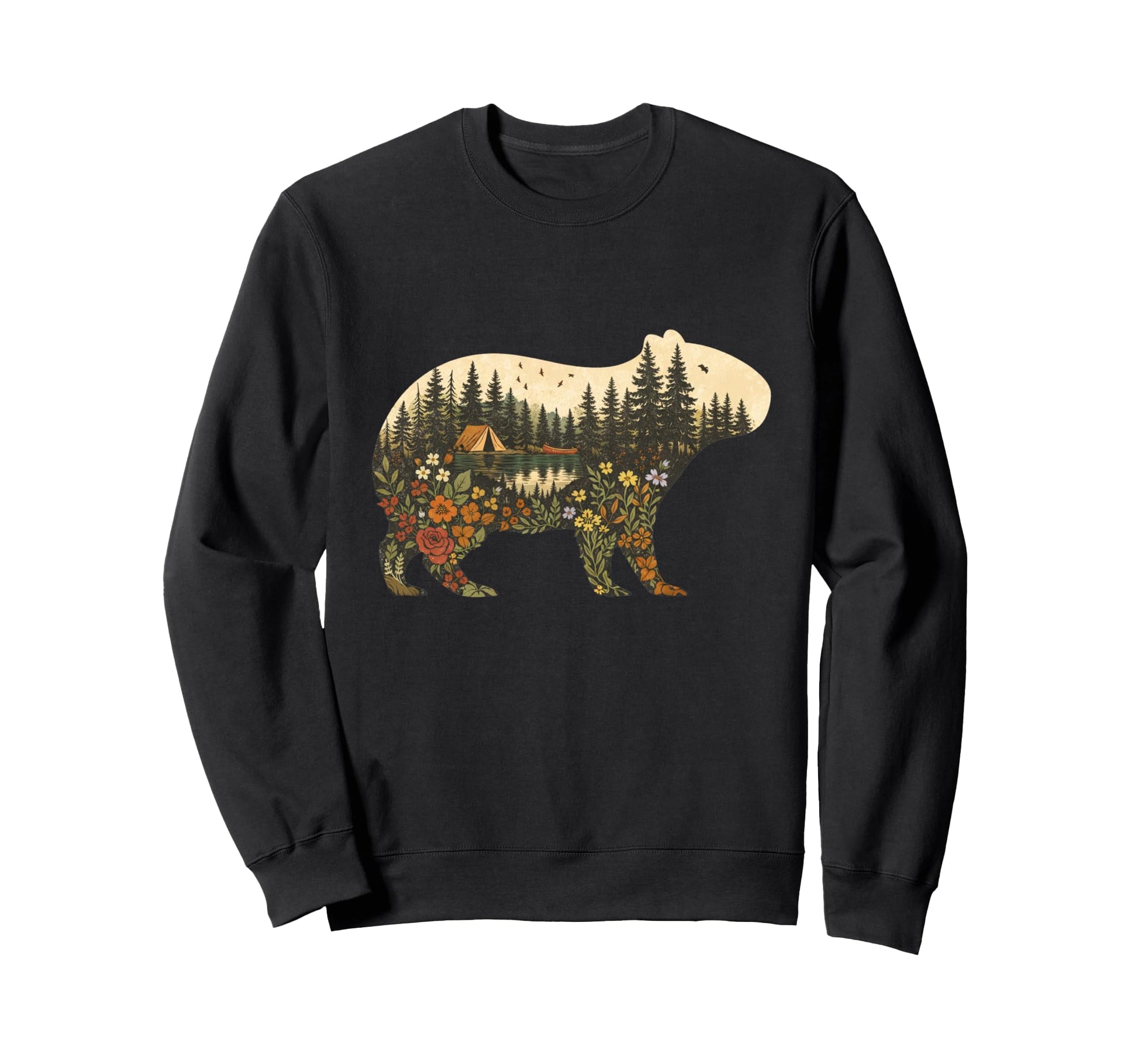 Boho Capybara Plants Forest Nature Sweatshirt - Trendy Graphic for Adults - T-Shirt, Sweatshirt, Hoodie