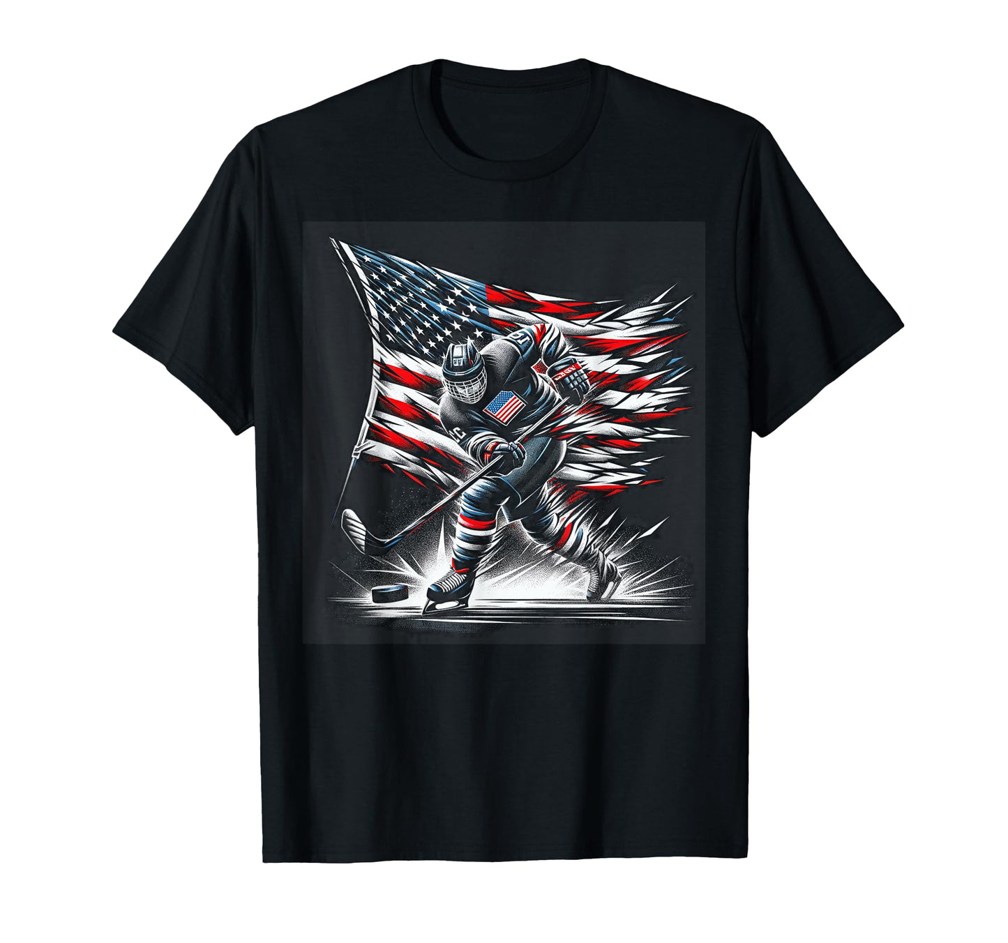 Hockey American Flag 4Th July Patriotic T-Shirt - Graphic Print for Adults - T-Shirt, Sweatshirt, Hoodie