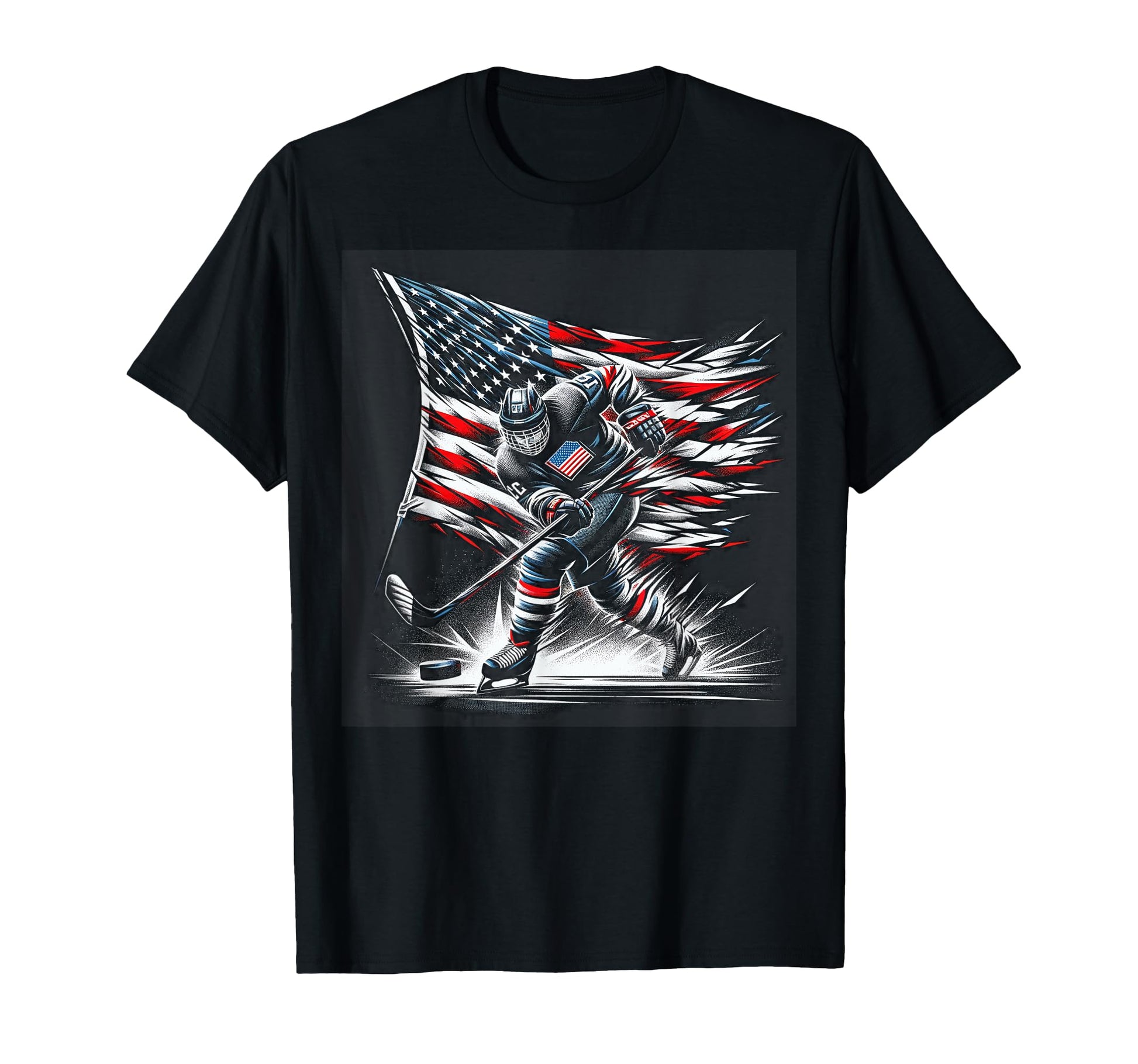 Hockey American Flag 4Th July Patriotic T-Shirt - Graphic Print for Adults - T-Shirt, Sweatshirt, Hoodie
