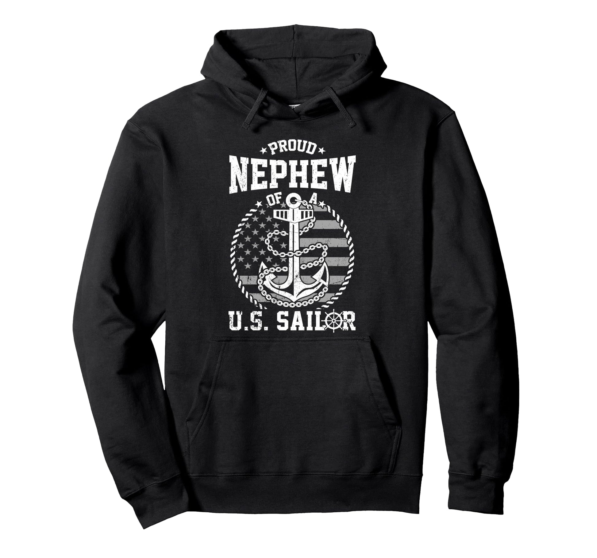 Proud Nephew Us Sailor Anchor Flag Hoodie - Casual Everyday Wear Unisex - T-Shirt, Sweatshirt, Hoodie