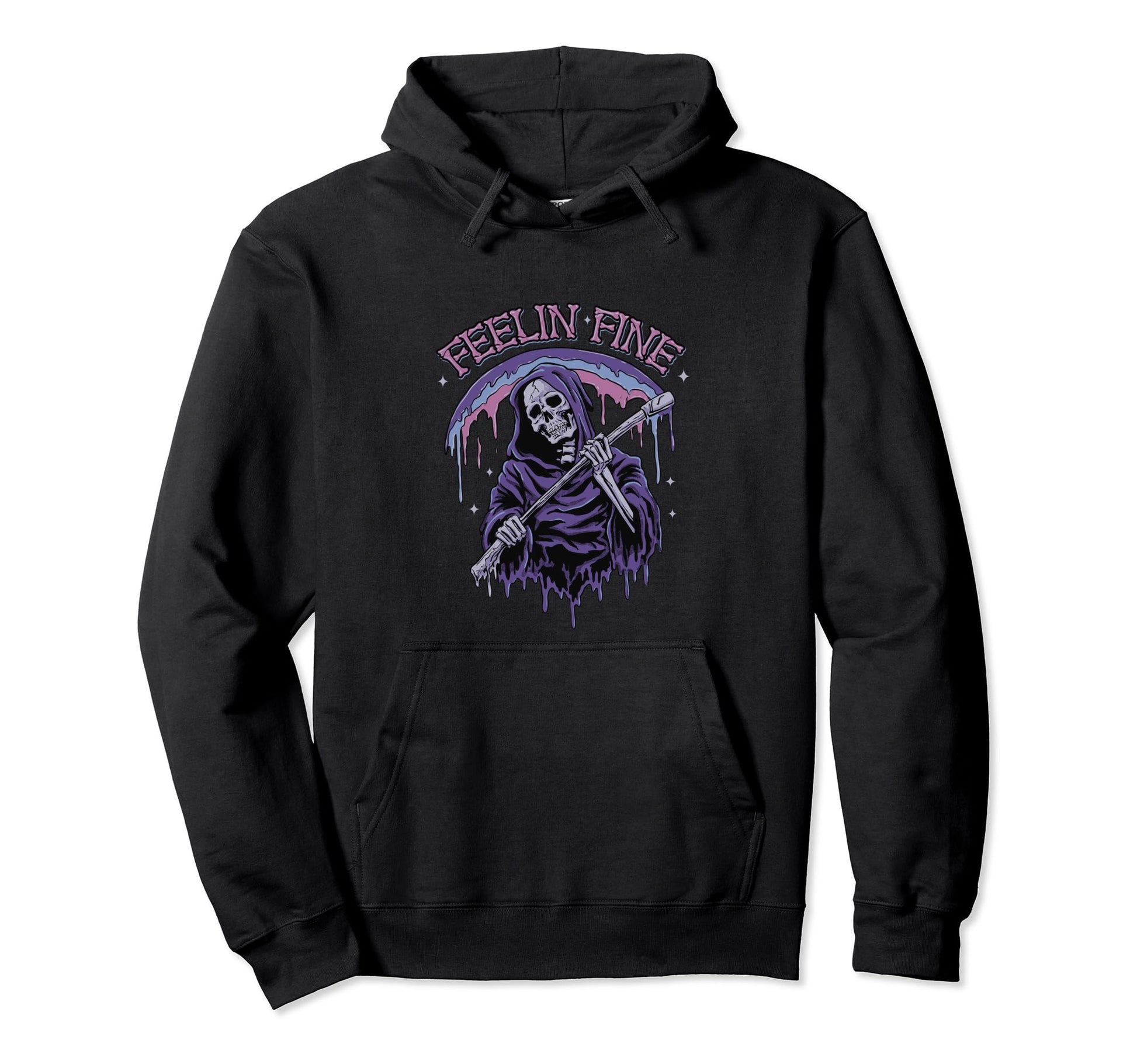 Feeling Fine Funny Grim Reaper Hoodie - Minimalist Print Men Women - T-Shirt, Sweatshirt, Hoodie