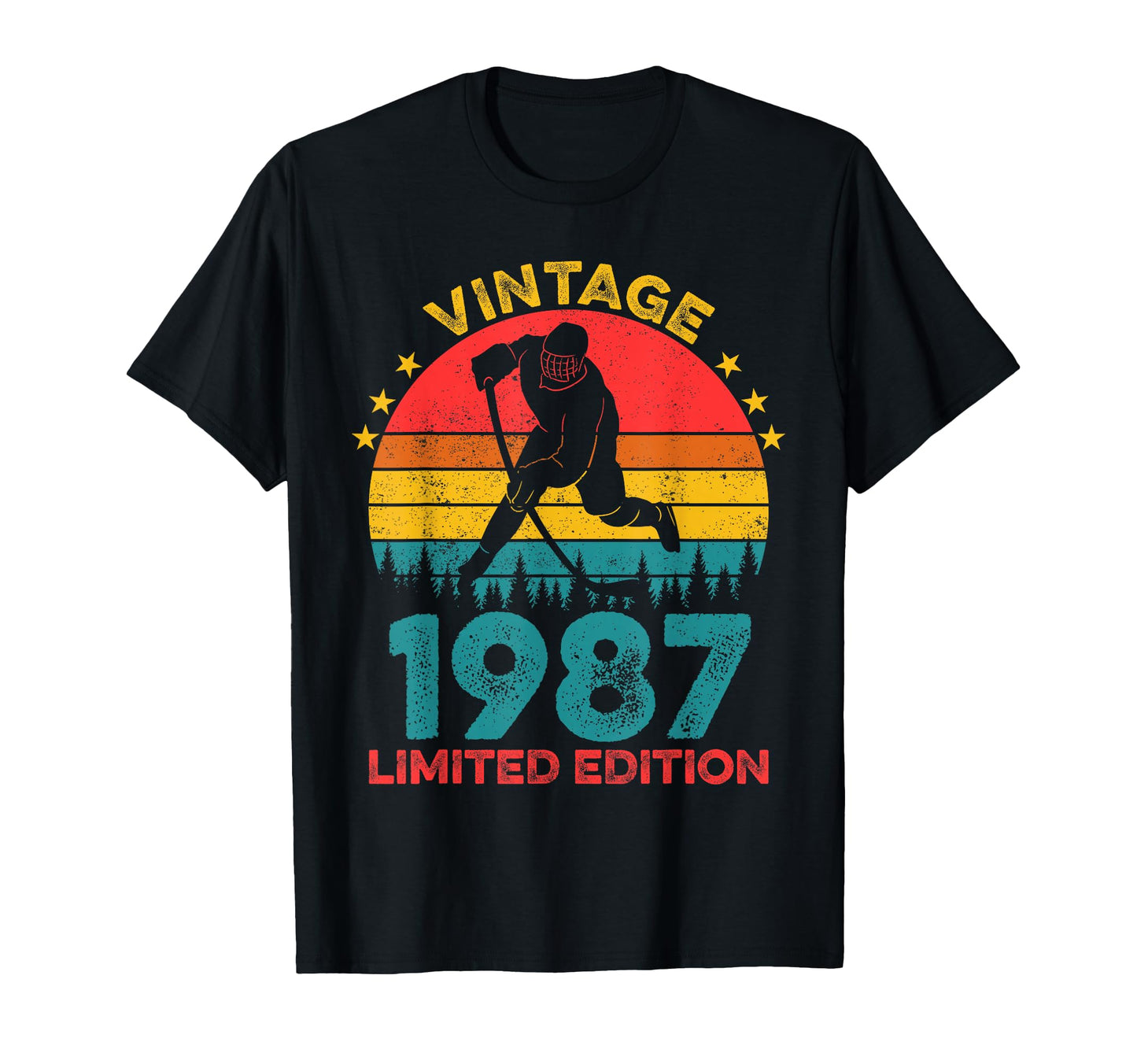 Hockey Player 1987 Sunset Birthday T-Shirt - Minimalist Print for Adults - T-Shirt, Sweatshirt, Hoodie