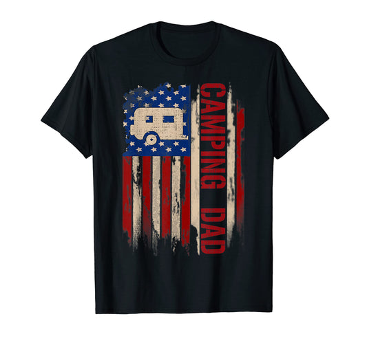 Camping Dad American Usa Flag Camper Camp T-Shirt - Trendy Graphic Unisex - T-Shirt, Sweatshirt, Hoodie