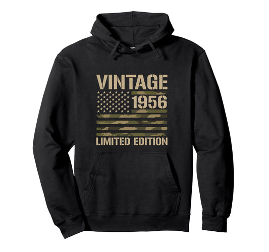 70Th Birthday 1956 Usa Flag Military Hoodie - Custom Art Print Unisex - T-Shirt, Sweatshirt, Hoodie