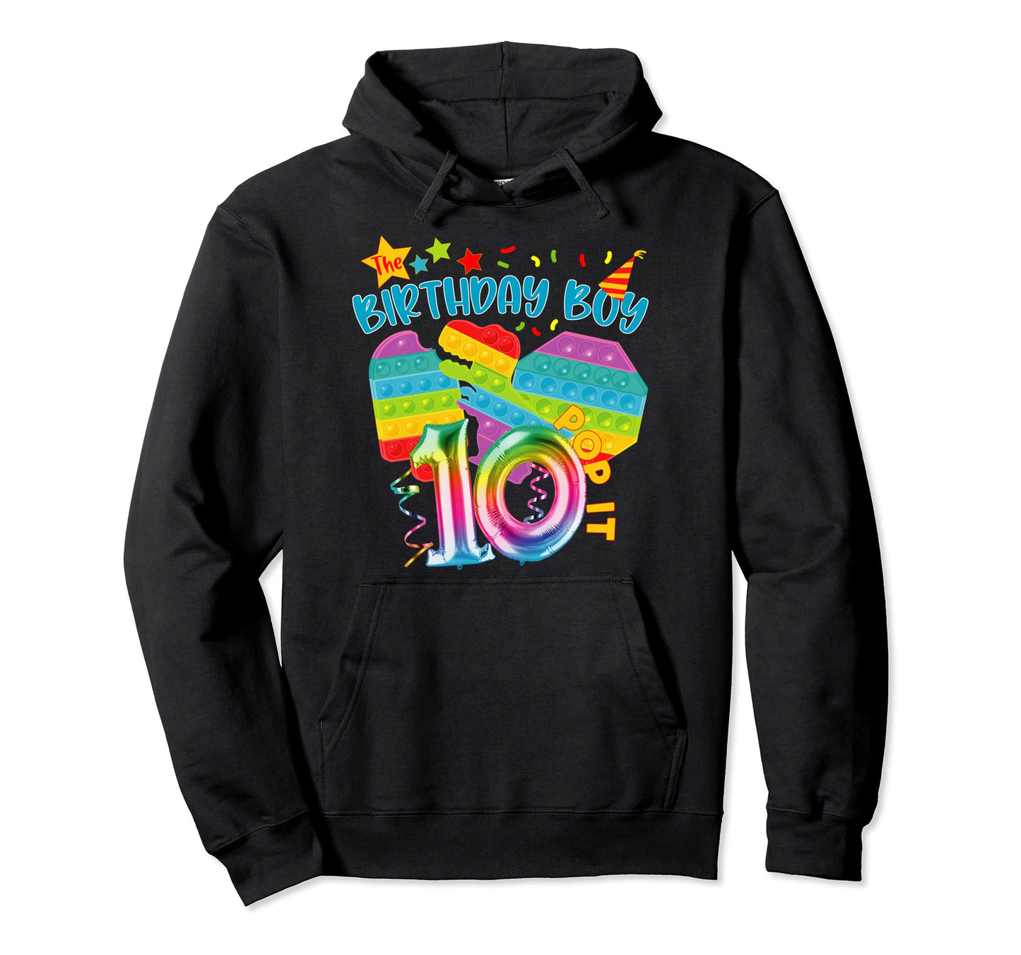 Pop It Birthday 10 Yr Old Party Theme Hoodie - Graphic Print for Adults - T-Shirt, Sweatshirt, Hoodie