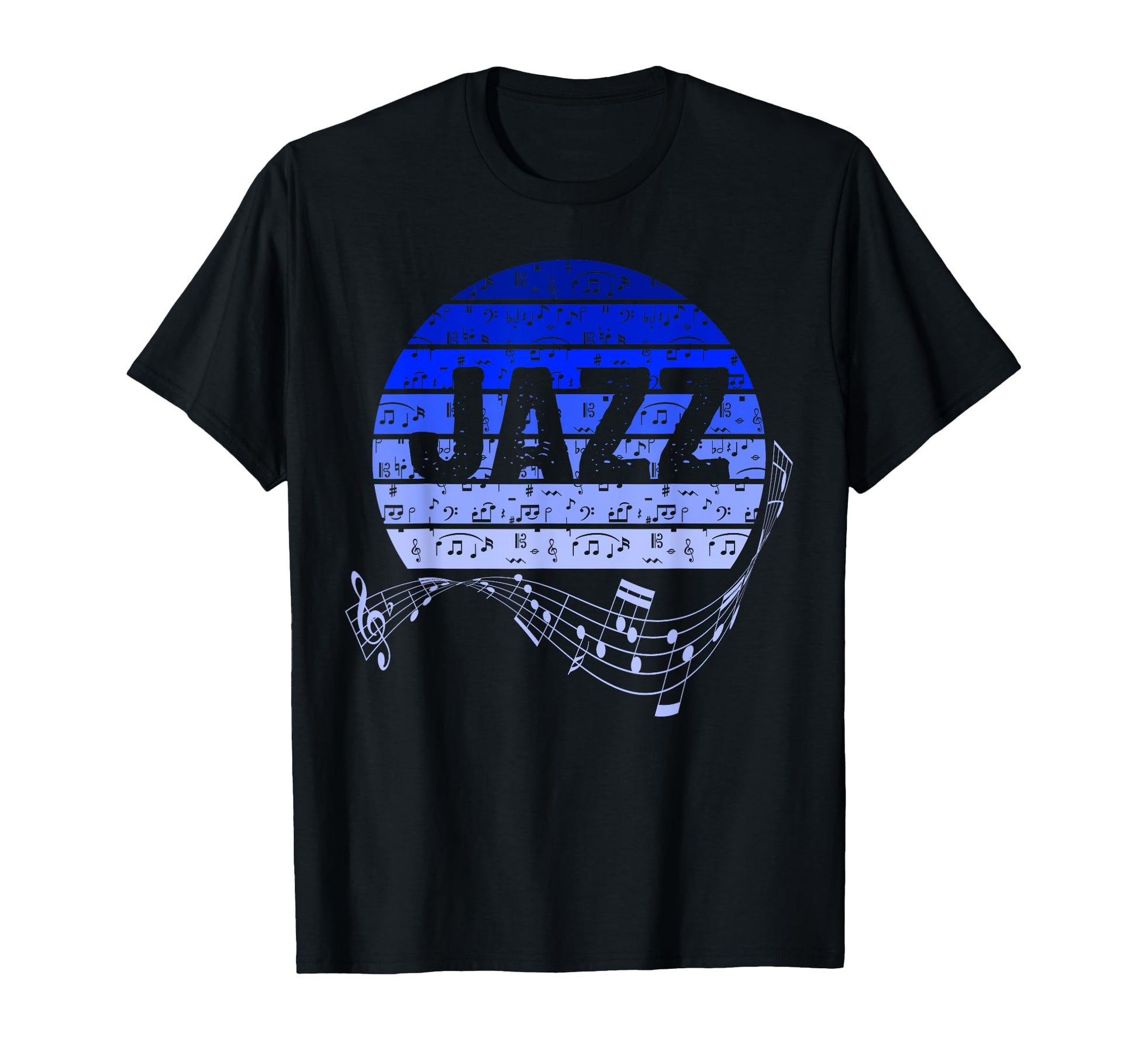Jazz Musician Blue Sheet Music Blue T-Shirt - Unique Graphic for Adults - T-Shirt, Sweatshirt, Hoodie