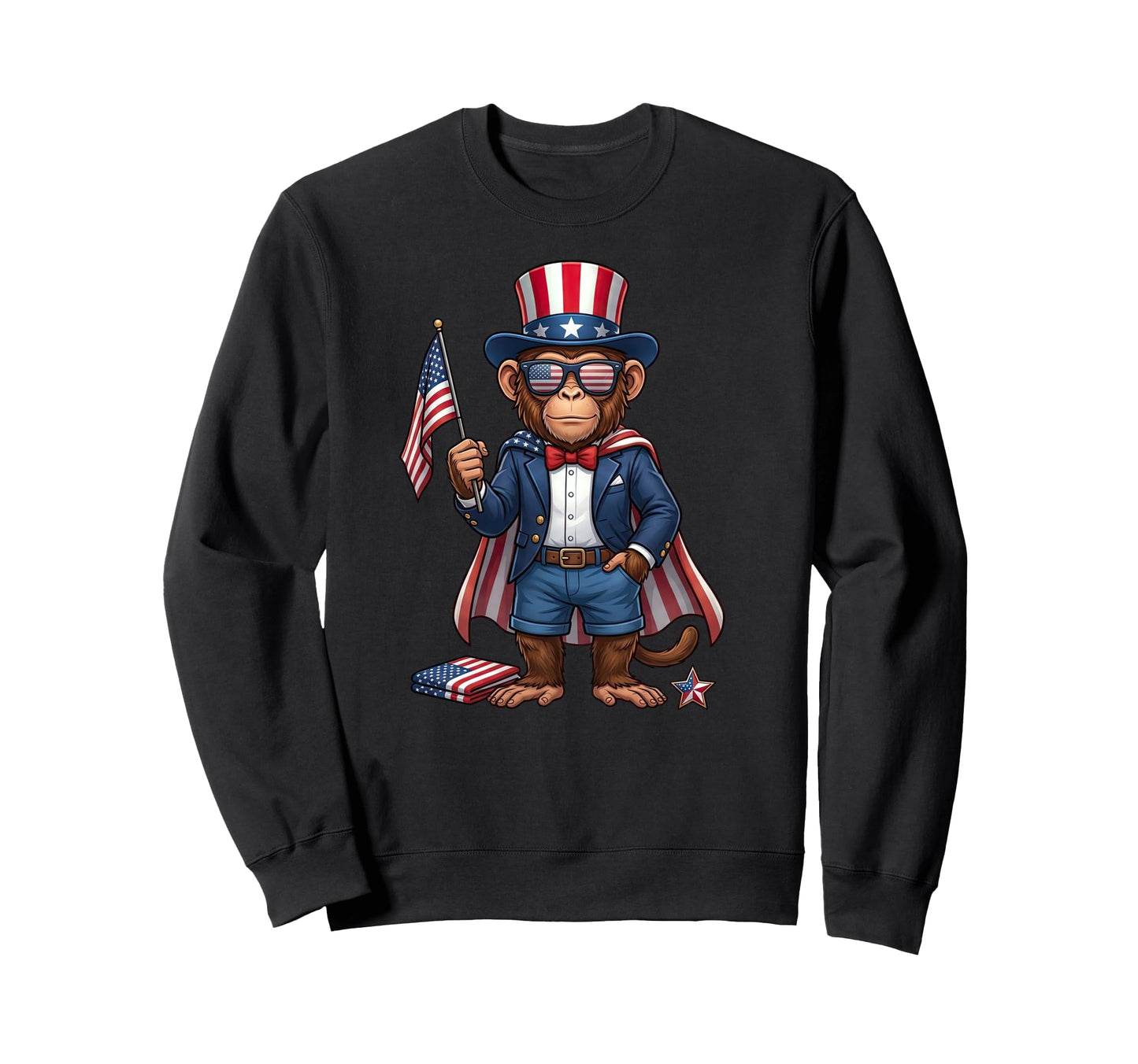 Funny Monkey American Usa Flag Sweatshirt - Aesthetic Graphic Men Women - T-Shirt, Sweatshirt, Hoodie