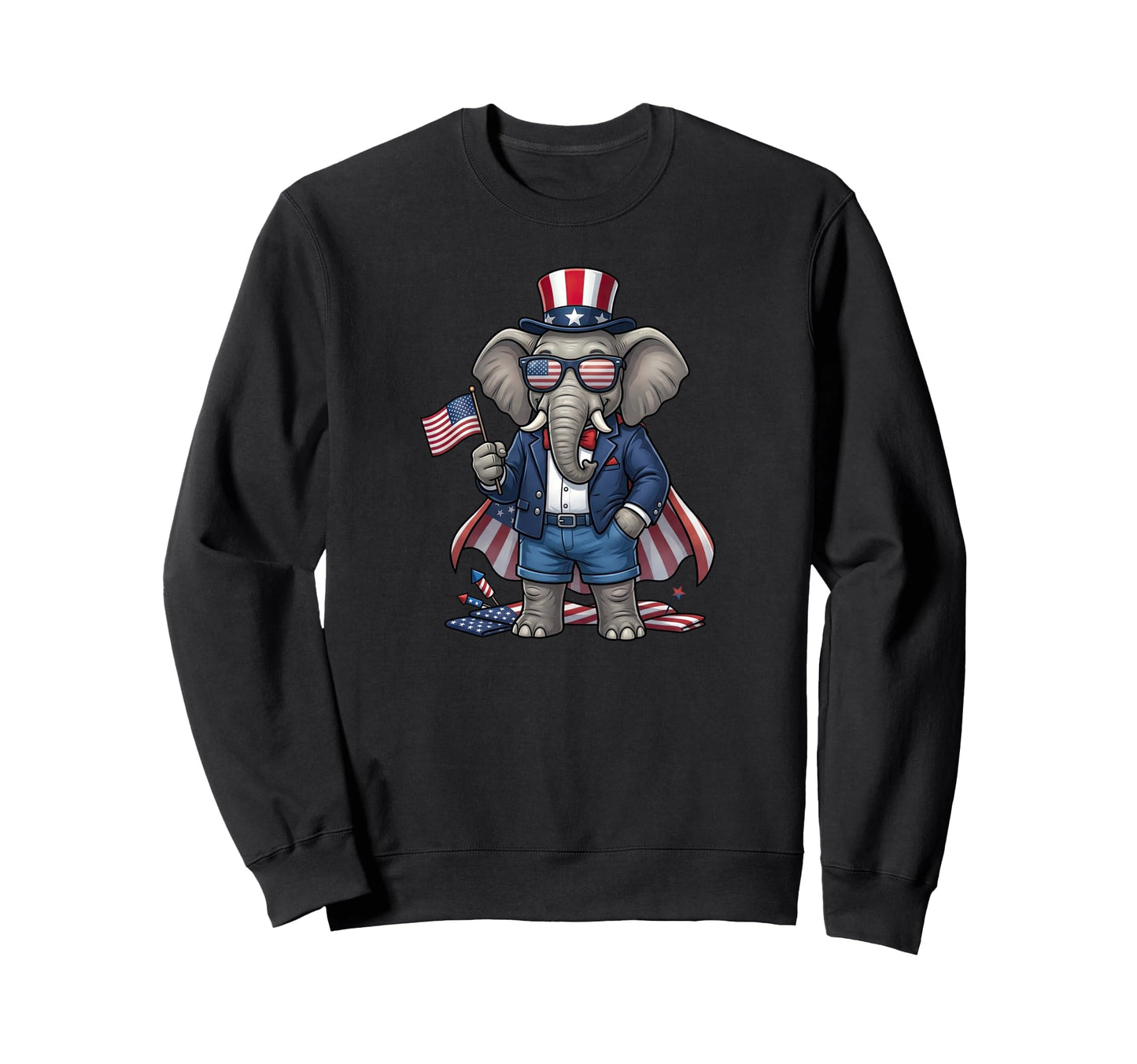 Funny Elephant American Usa Flag Sweatshirt - Minimalist Print Men Women - T-Shirt, Sweatshirt, Hoodie