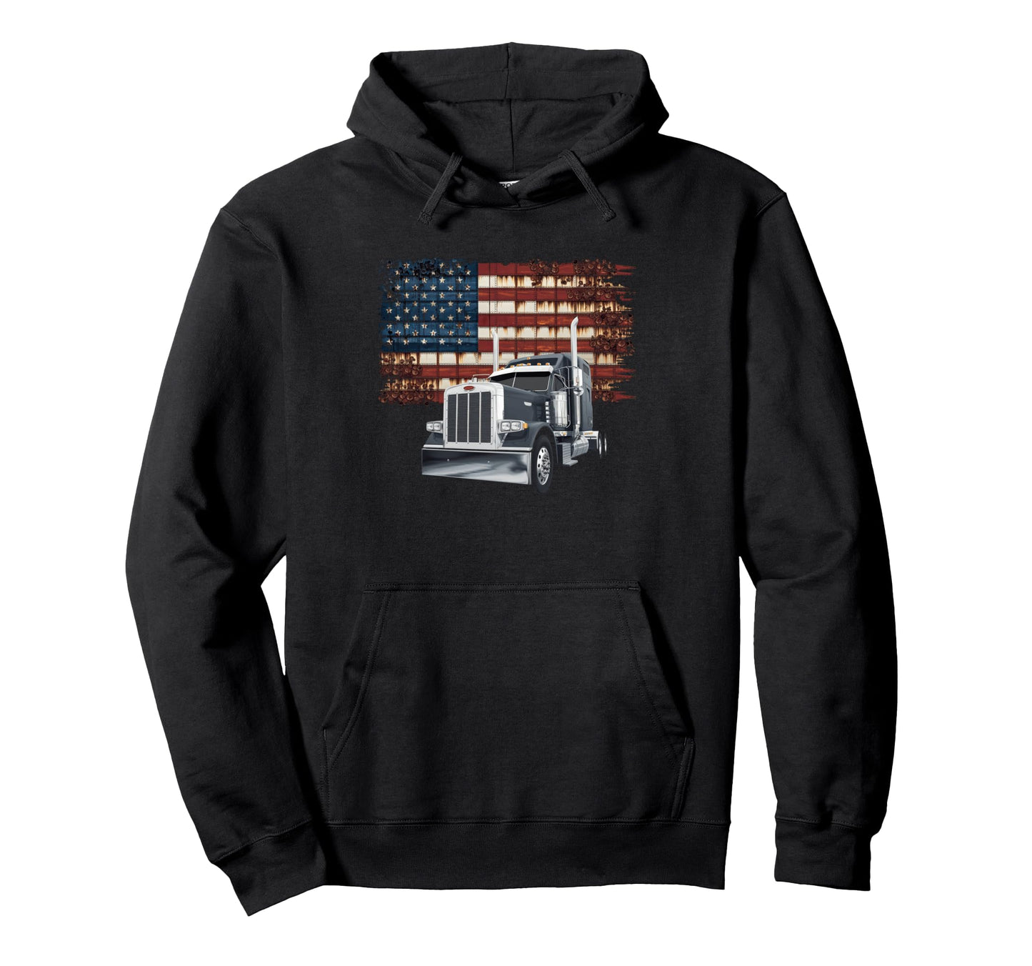 American Flag Trucker Dad Big Rig Hoodie - Aesthetic Graphic Men Women - T-Shirt, Sweatshirt, Hoodie