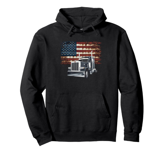 American Flag Trucker Dad Big Rig Hoodie - Aesthetic Graphic Men Women - T-Shirt, Sweatshirt, Hoodie