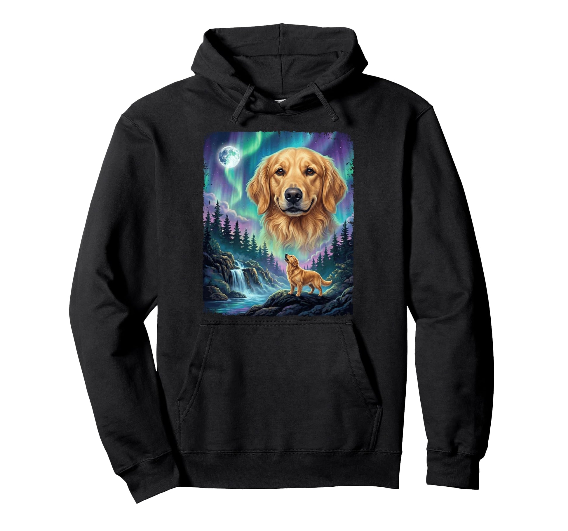 Golden Retriever Howling Aurora Hoodie - Minimalist Print Men Women - T-Shirt, Sweatshirt, Hoodie