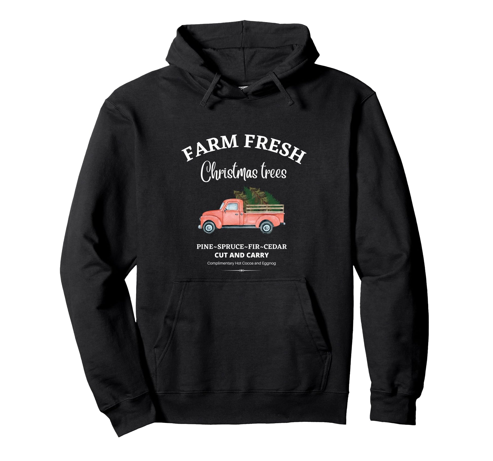 Farm Fresh Trees Old Red Truck Hoodie - Fun Novelty Design for Adults - T-Shirt, Sweatshirt, Hoodie