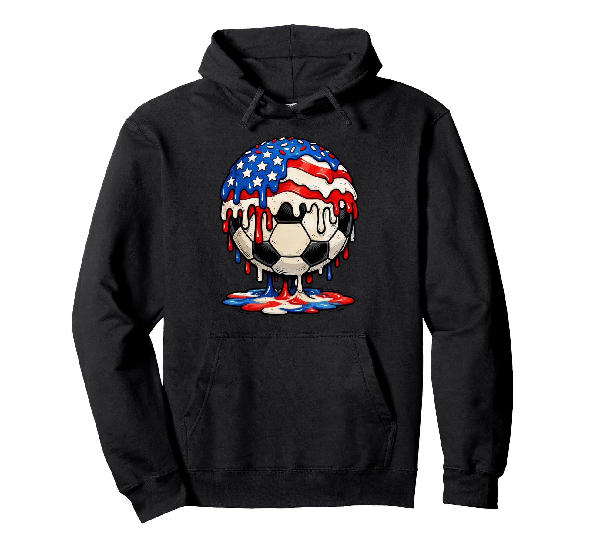 Soccer Drip America Flag Sprinkles Hoodie - Trendy Graphic for Adults - T-Shirt, Sweatshirt, Hoodie