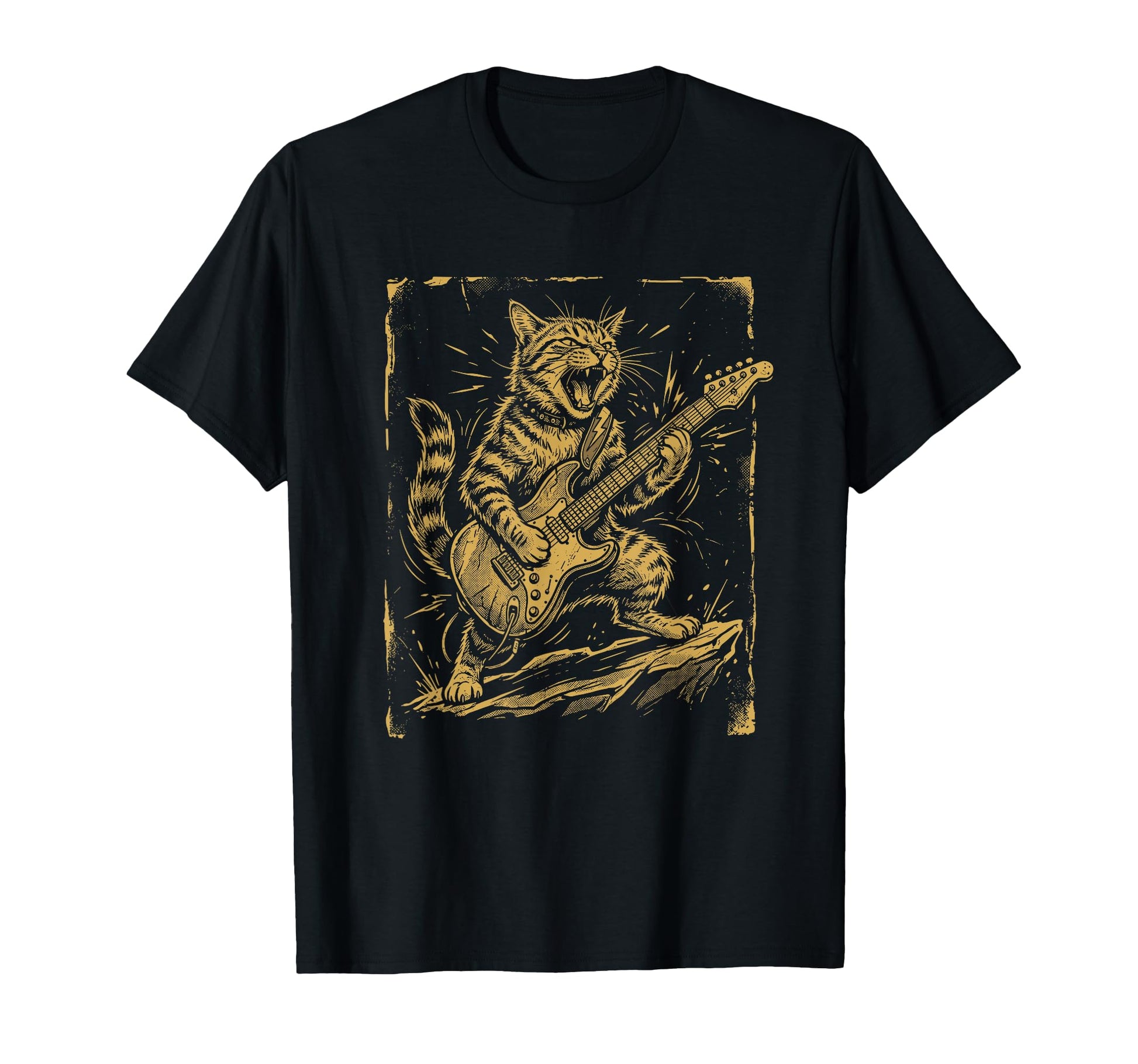 Rock Guitar Cat Funny Musician Cat Rock T-Shirt - Minimalist Print Unisex - T-Shirt, Sweatshirt, Hoodie