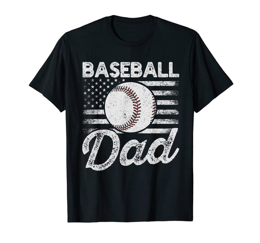 Baseball Dad Usa American Flag Fathers T-Shirt - Novelty Apparel Unisex - T-Shirt, Sweatshirt, Hoodie