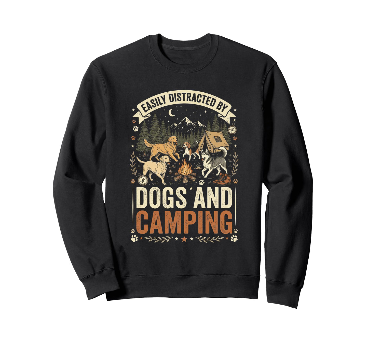 Easily Distracted Dogs And Camping Sweatshirt - Unique Graphic Unisex - T-Shirt, Sweatshirt, Hoodie