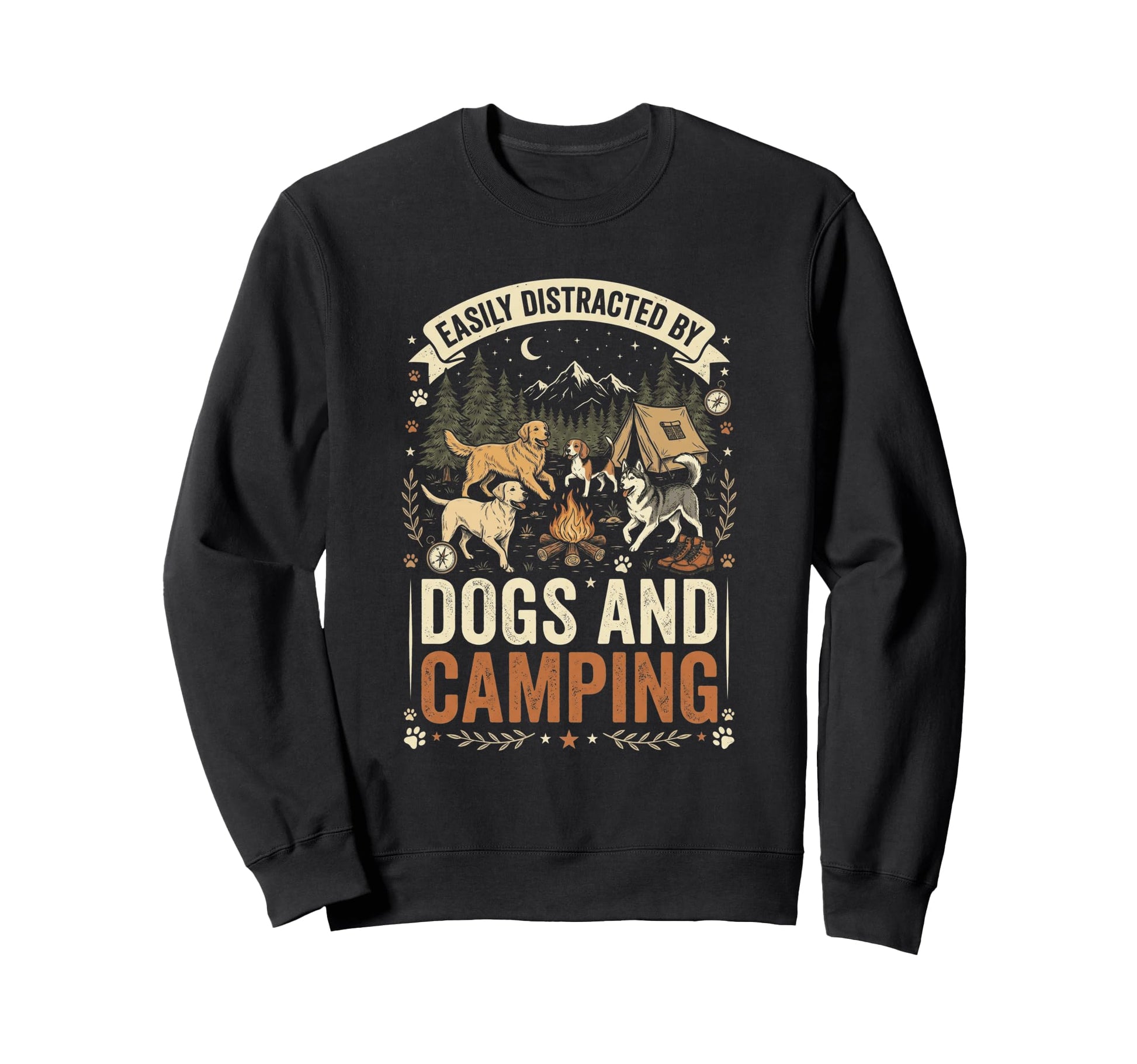 Easily Distracted Dogs And Camping Sweatshirt - Unique Graphic Unisex - T-Shirt, Sweatshirt, Hoodie