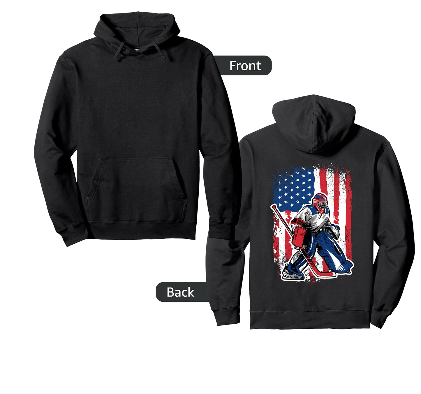 Usa Flag Patriotic Ice Hockey Goalie Hoodie - Trendy Graphic Men Women - T-Shirt, Sweatshirt, Hoodie