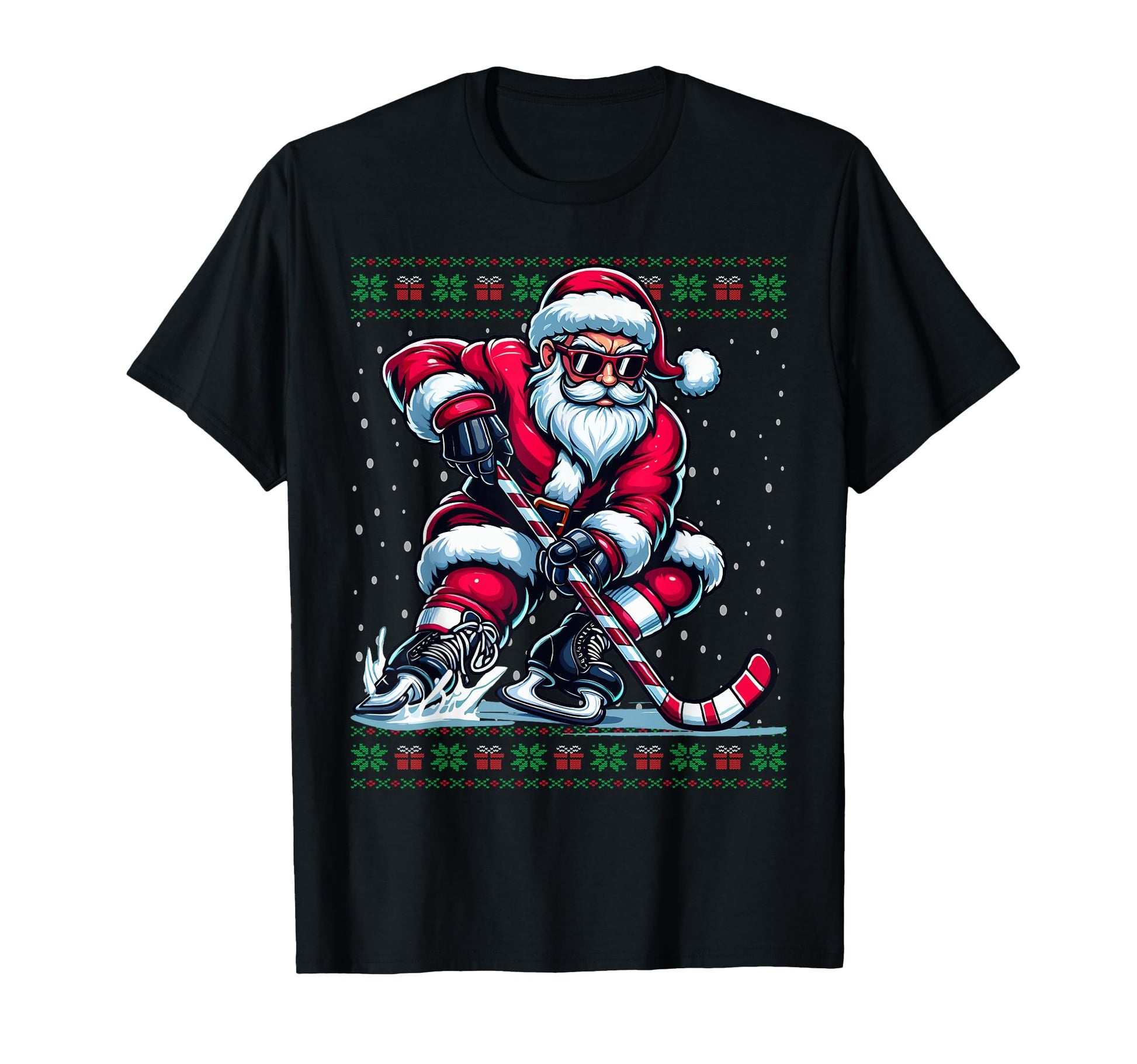 Santa Hockey Ugly Ice Hockey T-Shirt - Unique Graphic Men Women - T-Shirt, Sweatshirt, Hoodie